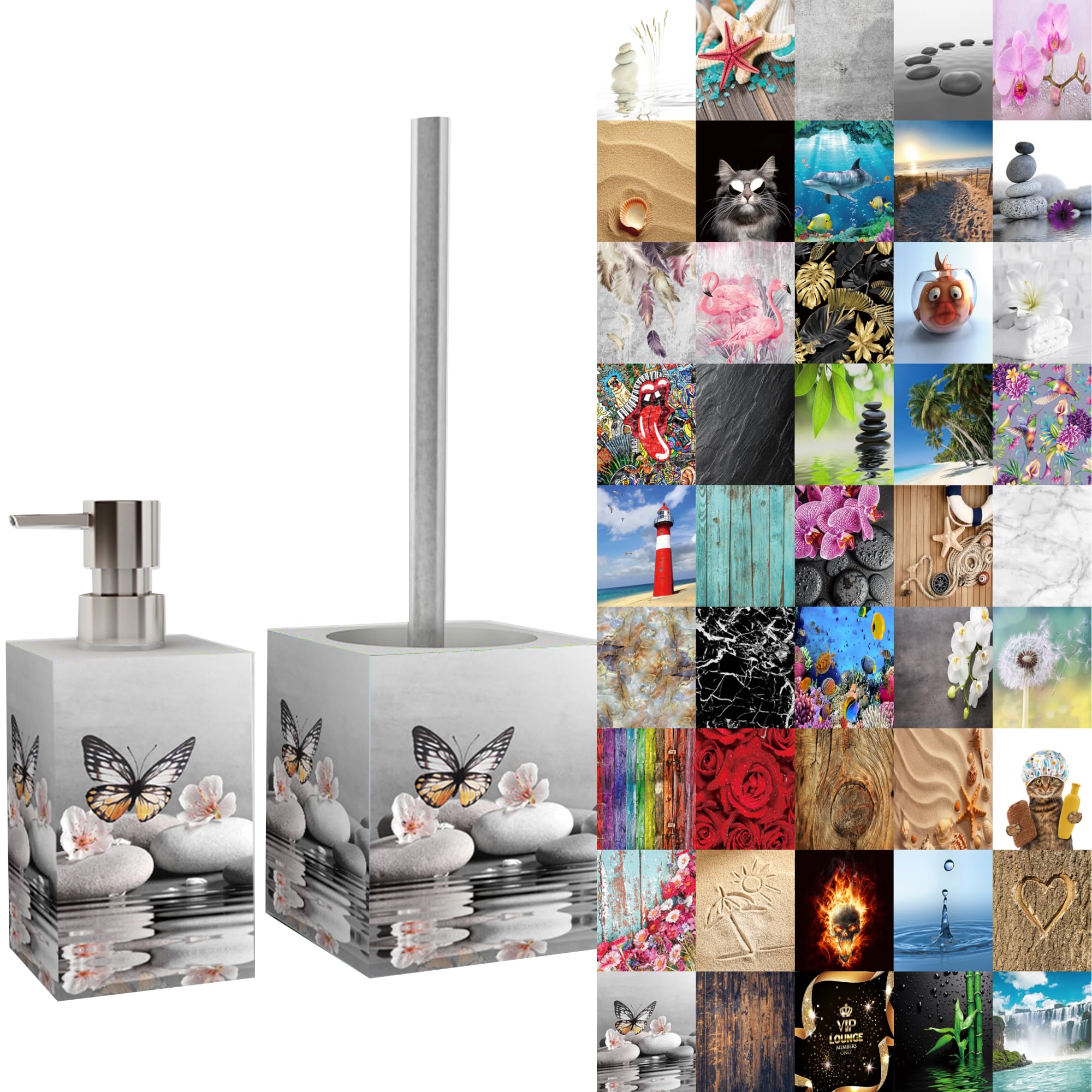 Premium Bathroom Set | Great Range | Soap Dispenser and Toilet Brush | Beautiful designs surface (Vanesa)