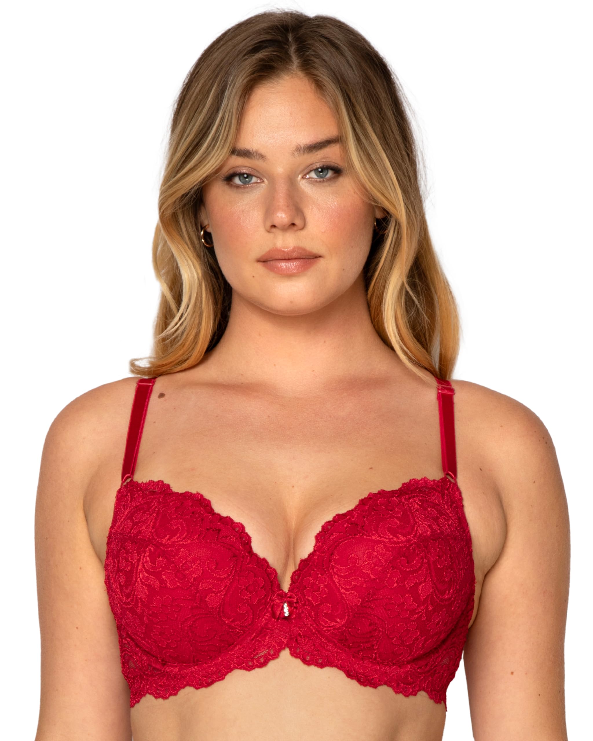 Smart & Sexy Women's Signature Lace Unlined Underwire Bra, Red, 36DD
