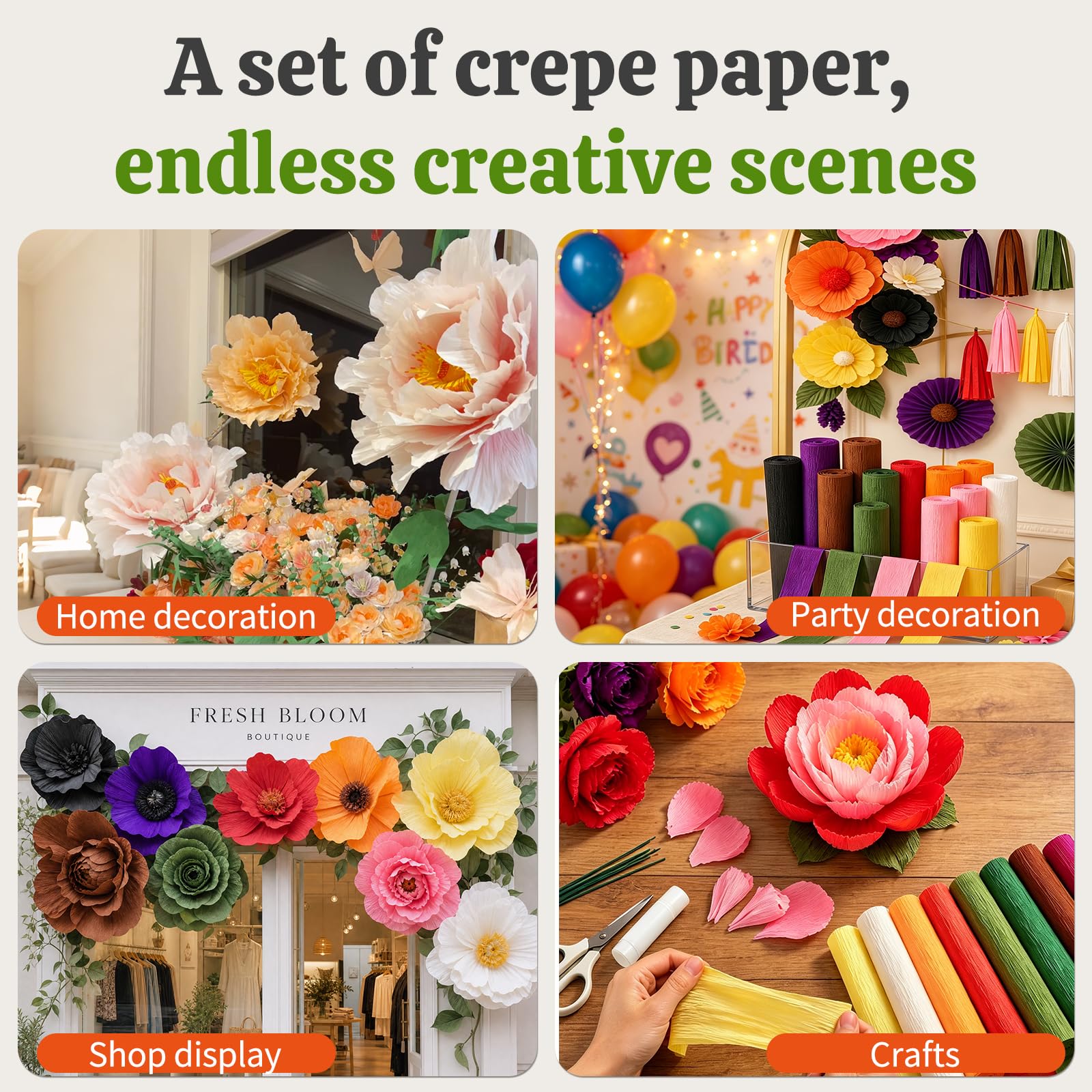 24 colori Crepe Paper Roll 10 X 98 pollici Papel Crepe Video Tutorial