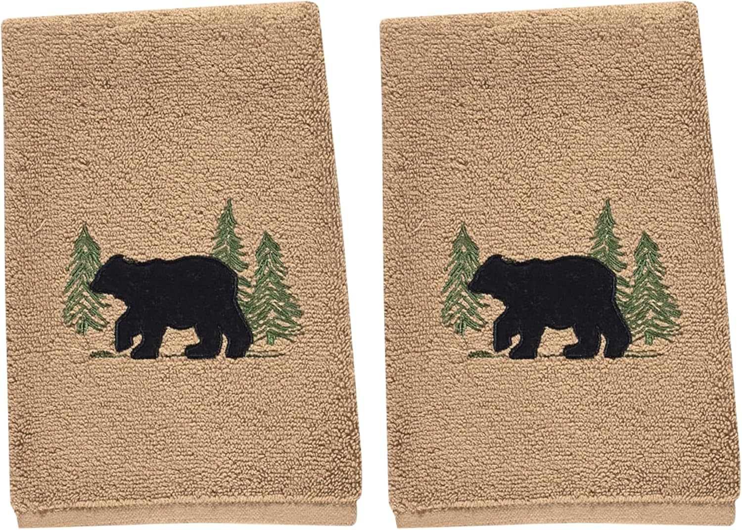 Park Designs Black Bear Terry Fingertip Towels – Set of 2 |19" x 11" Decorative Cabin Bathroom Hand Towels with Embroidered Bear & Pine Tree Motif | Soft & Absorbent Rustic Lodge Bathroom or Kitchen