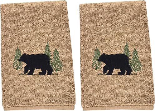 Park Designs Black Bear Terry Fingertip Towels Set of 2 |19" x 11" Decorative Cabin Bathroom Hand Towels with Embroidered Bear & Pine Tree Motif | Soft & Absorbent Rustic Lodge Bathroom or Kitchen