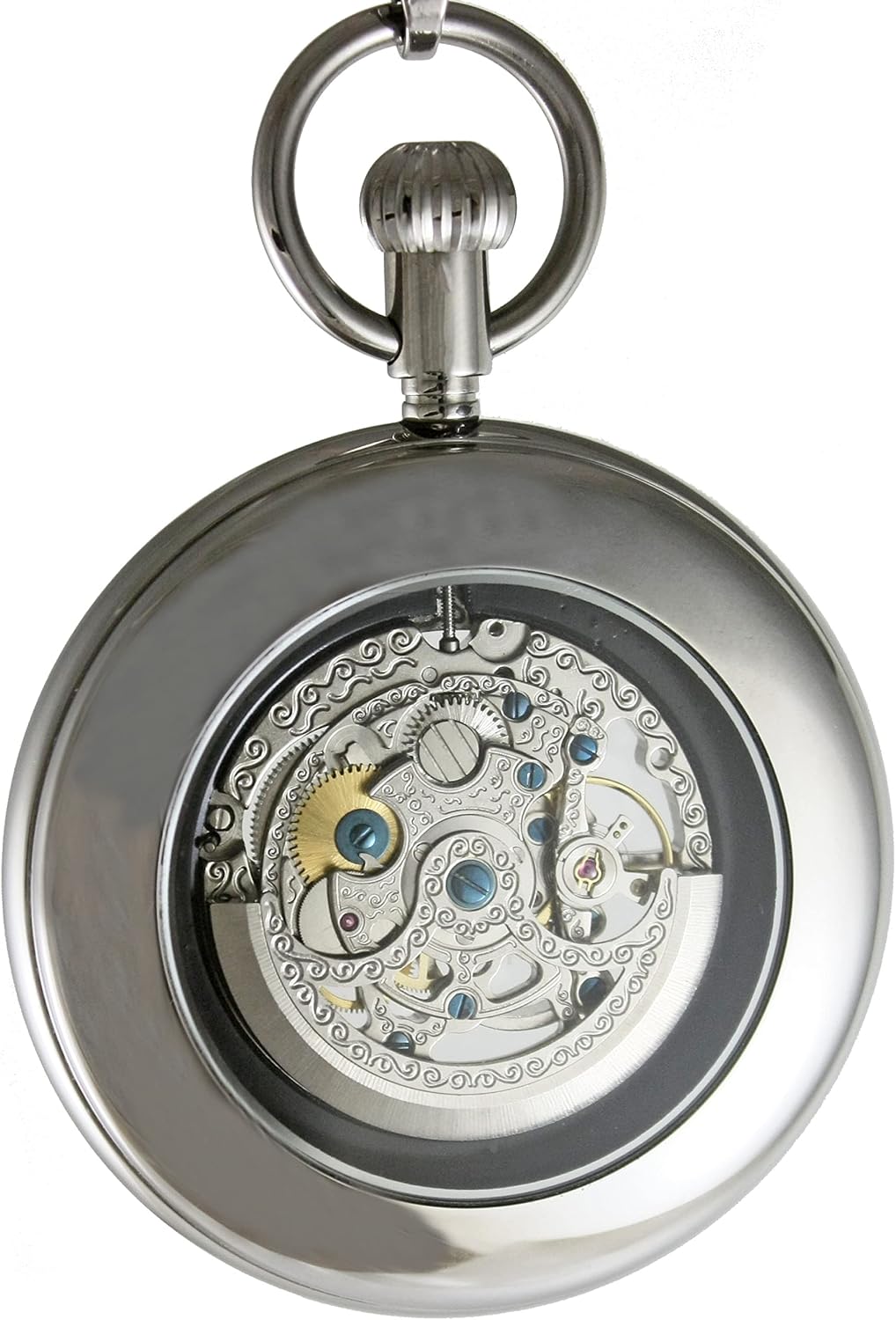OGLE 3ATM Waterproof Vintage Stainless Steel Large Face Fob Self Winding Automatic Skeleton Mechanical Pocket Watch Chain Box