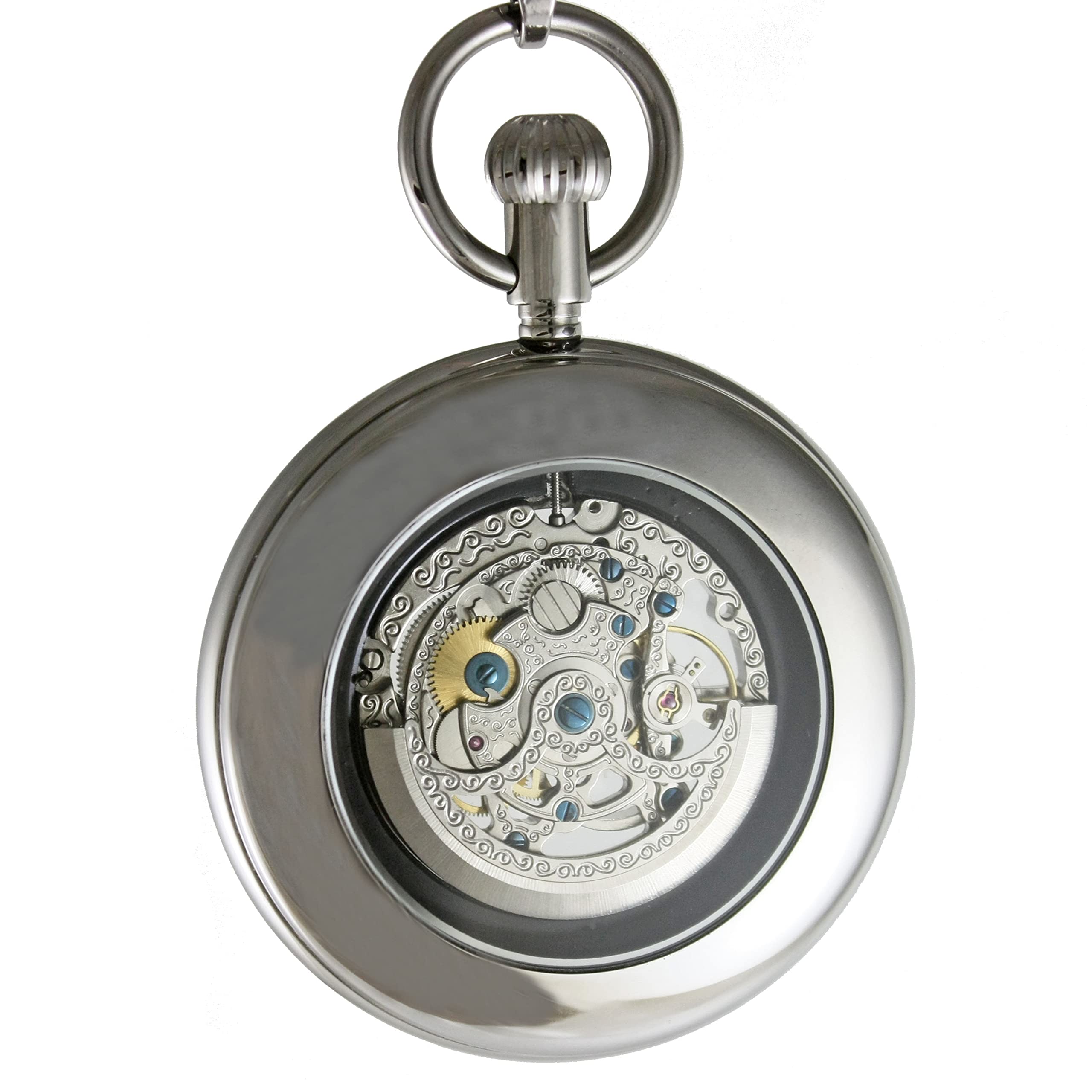 OGLE Montre de poche mécanique à remontage automatique en acier inoxydable 3 ATM - Style vintage