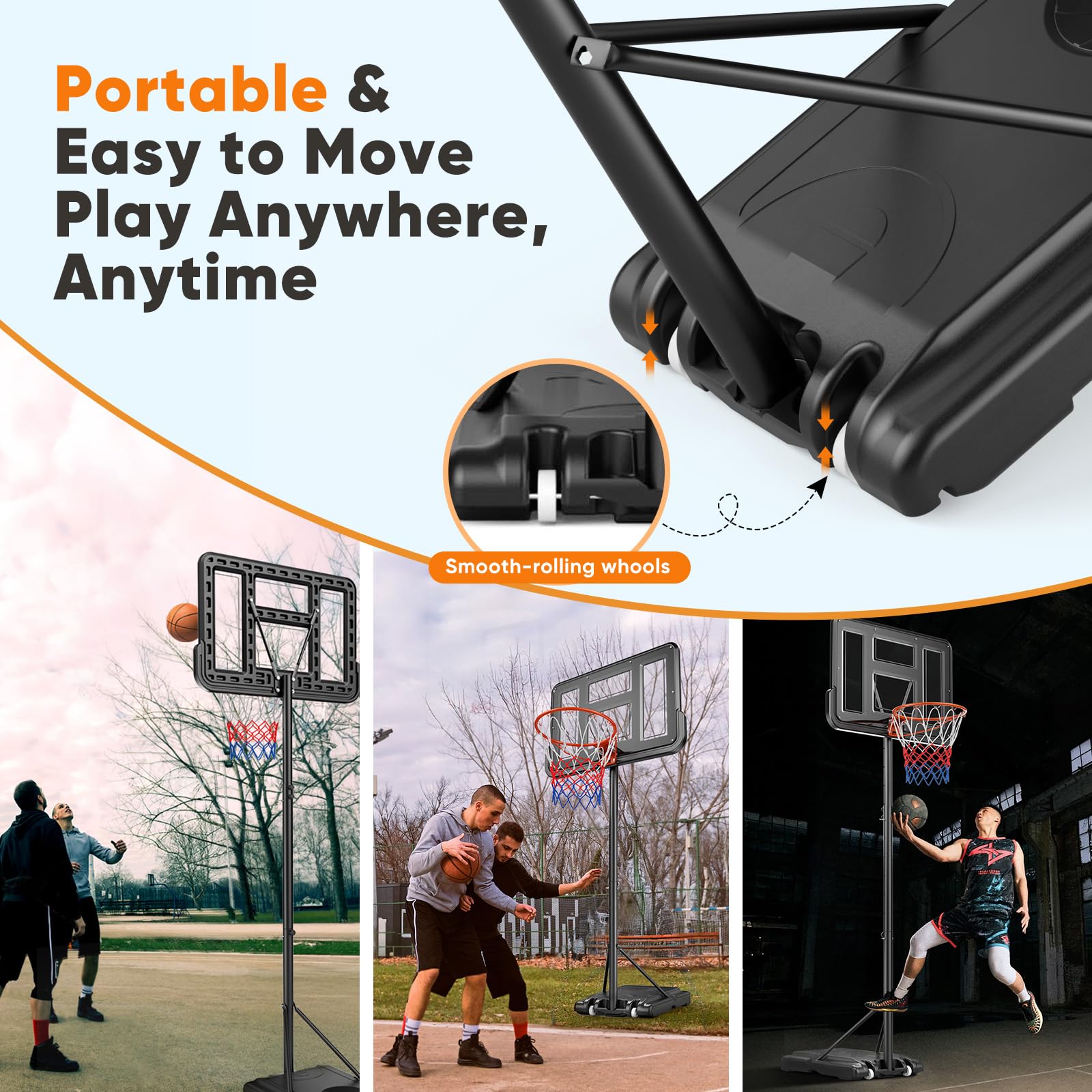 Basketballkorb für draußen, höhenverstellbar von 128 bis 305 cm, Basketballständer mit Rädern, geeignet für Jugendliche und Erwachsene