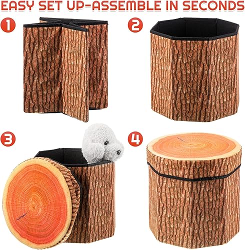 Miniatura 4 de Amylove Paquete de 3 taburetes de almacenamiento de tocones de árbol, otomana de almacenamiento de 12 x 12 pulgadas, bonita caja de juguetes