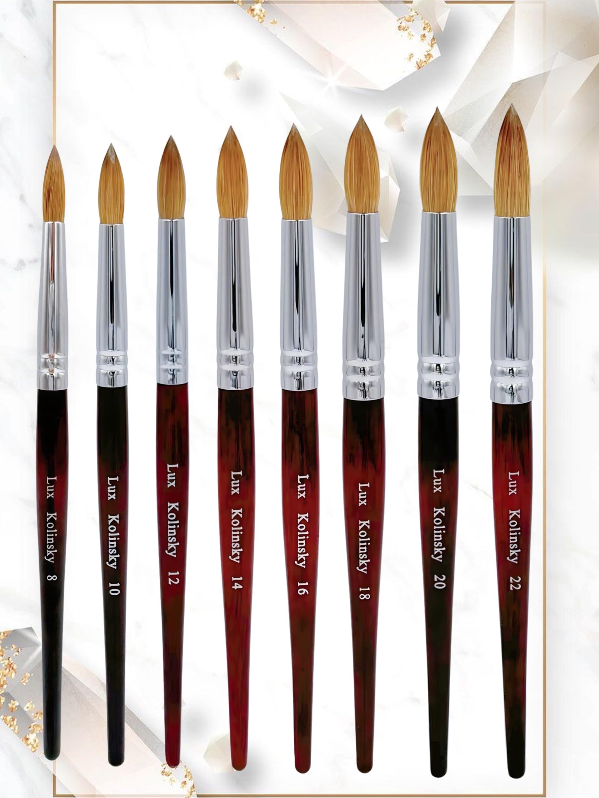 Kolinsky Brosse à ongles en acrylique 100 % pure forme ronde Manche en bois de cerisier Taille #8 à #22 Choisissez votre taille (taille #12)