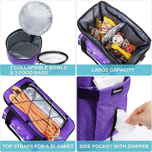 Miniatura 9 de Bolsa de viaje para perros, bolsas para perros aprobadas por aerolíneas para viajes, 2 contenedores de viaje de comida para perros y cuencos