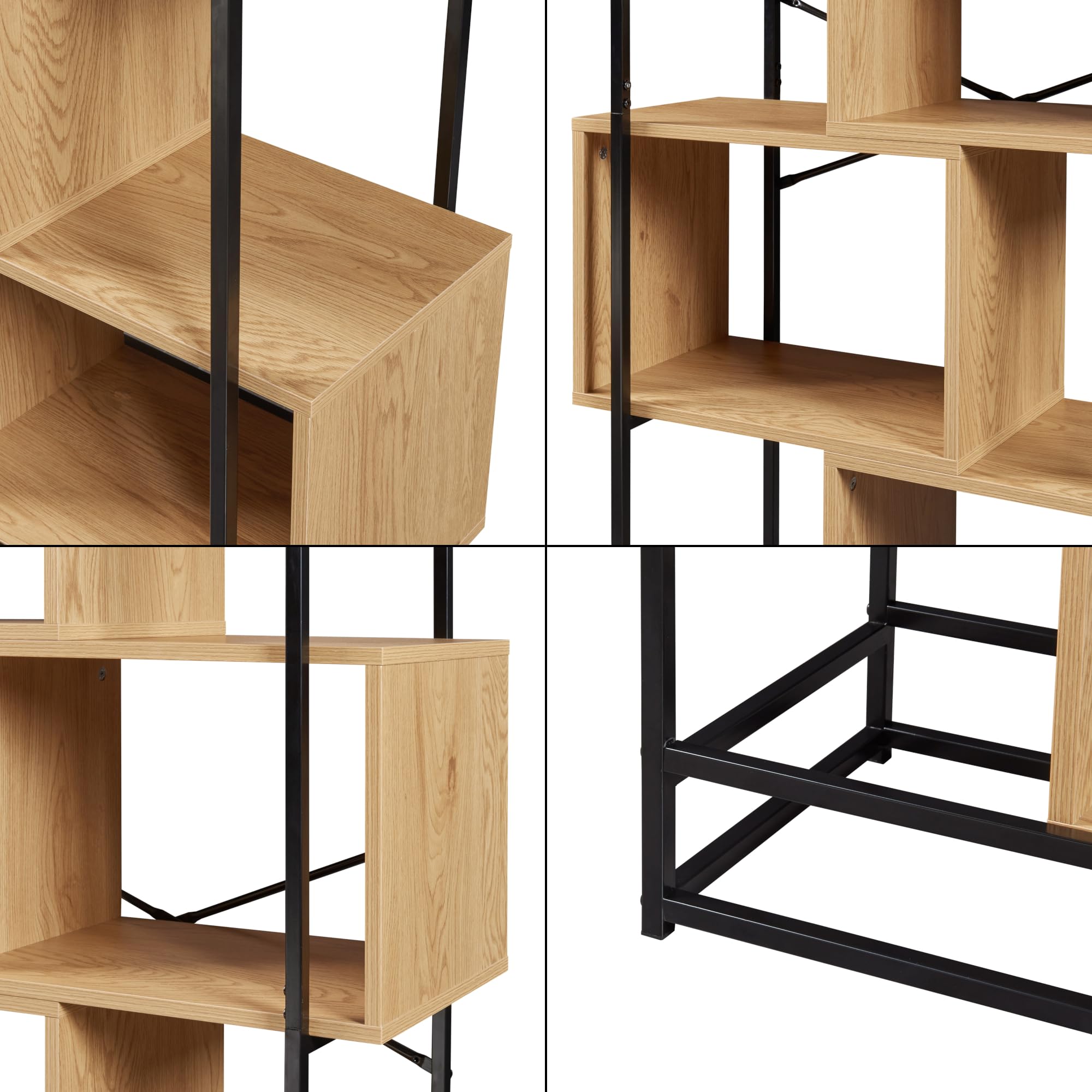[en.casa] Librería de Salón Rennebu Estantería con 4 Compartimentos Abiertos para Despacho Oficina Sala de Estar Acero Aglomerado 160 x 80 x 33cm - Negro/Roble