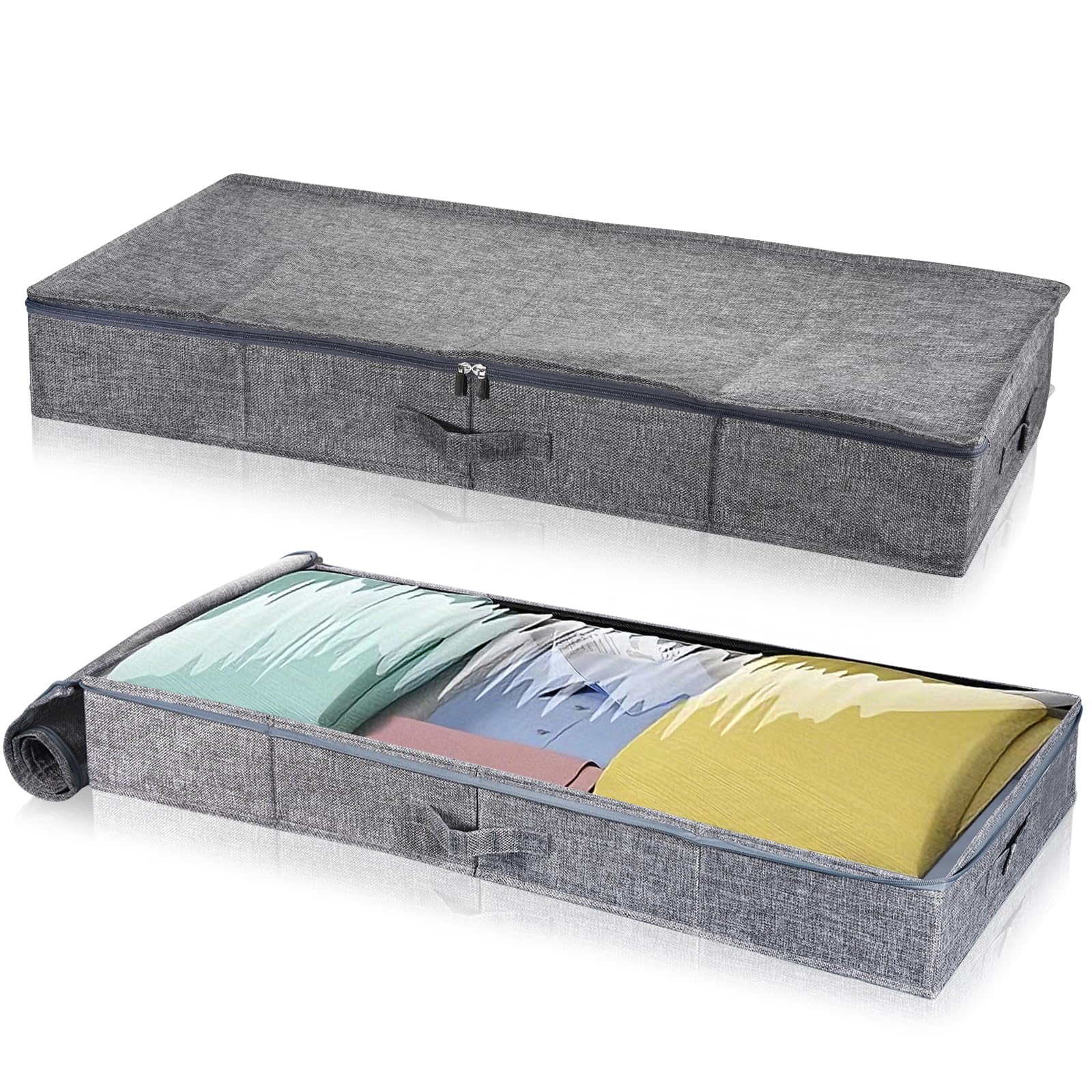 Kinberry 2 Pack Low Underbed Storage 41L, Large Capacity 12cm High Under Bed Storage Bag with Zip, Water Dust-Proof, Foldable Under-Bed Storage Sturdy Side & Bottom Support for Clothes, Under Sofa