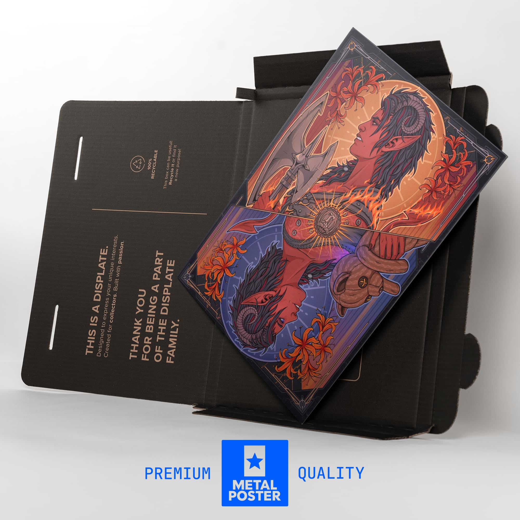Displate Metallposter Dungeons And Dragons Karlach Duality Card Wanddeko Poster für Schlafzimmer Magnetische Befestigung 32 x 45 cm