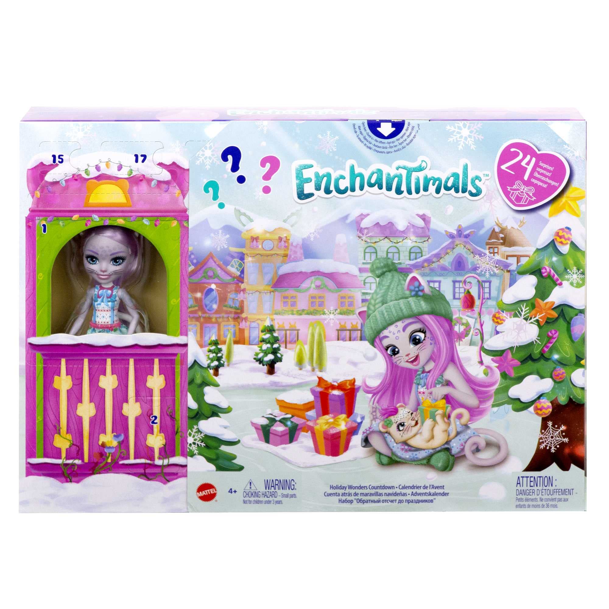 Enchantimals Adventskalender mit Sybill Schneeleopard Puppe (6-in), Tierfigur, & 24 Zubehör, tolles Geschenk für Kinder ab 4 Jahren, HHC21