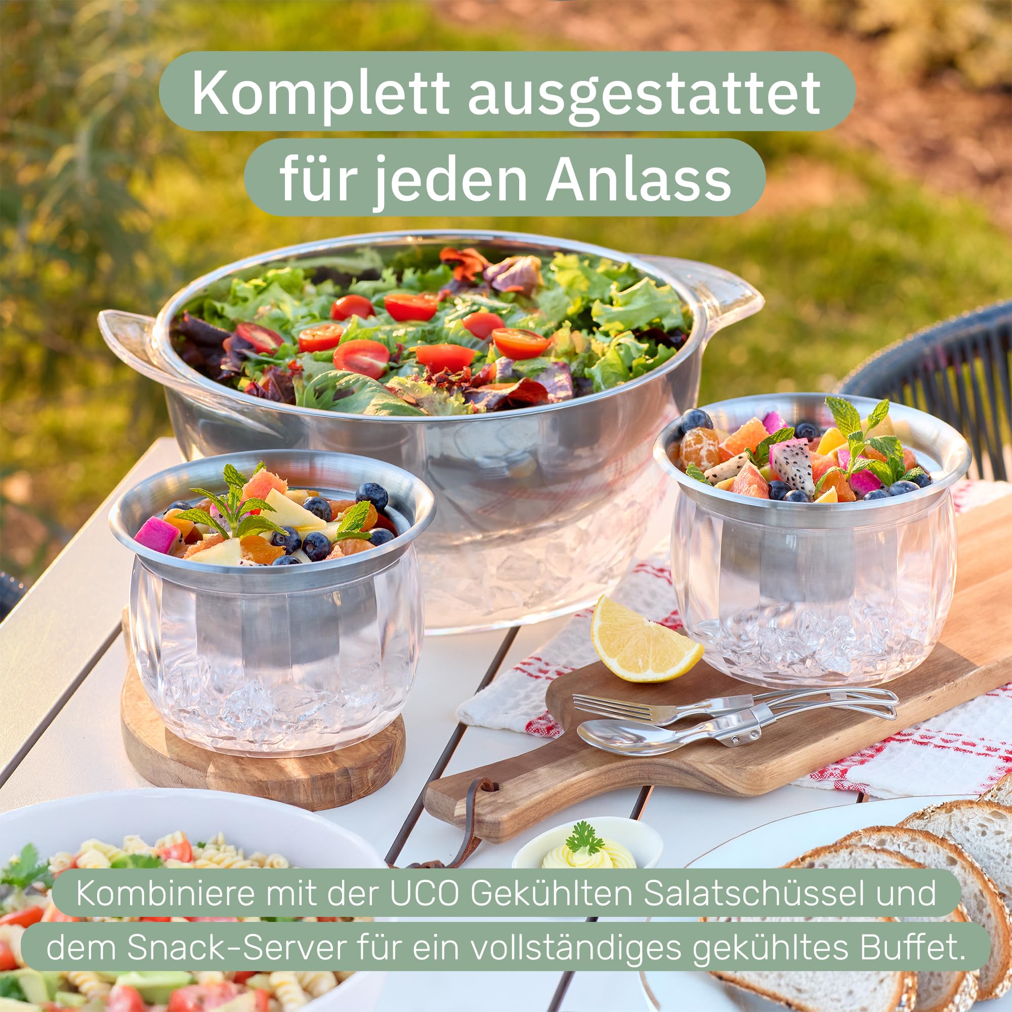 Useful Co. Dipschalen Set, Doppelwandige Isolierschüssel — Einfrieren für kalte Dips, Heißes Wasser für warme Speisen, Snackteller & Salad Bowl, Edelstahl, 530 ml & 1 l (2er-Set)