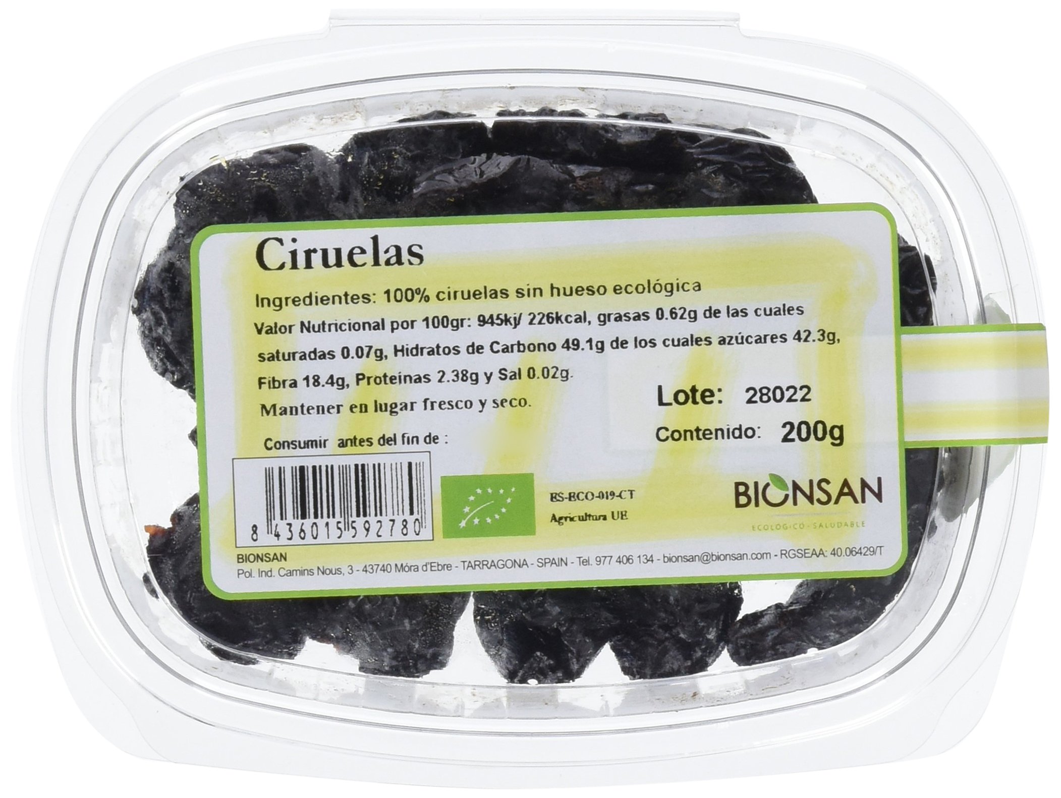 Bionsan Ciruelas sin hueso Ecológicas - 3 Cajitas de 200 gr - Total: 600 gr (191801)