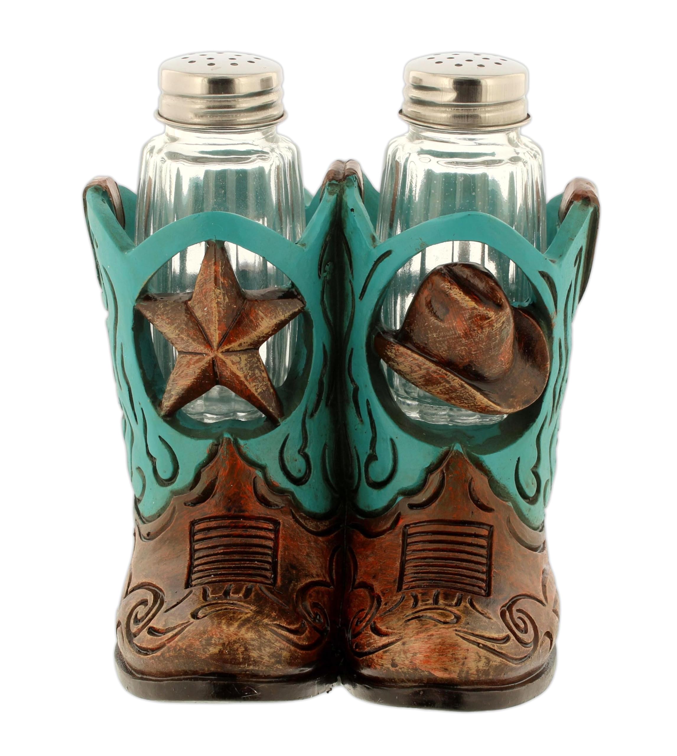 The Bridge Collection Juego de salero y pimentero Western Cowboy Boot – Decoración rústica de mesa de cocina – acento único de granja