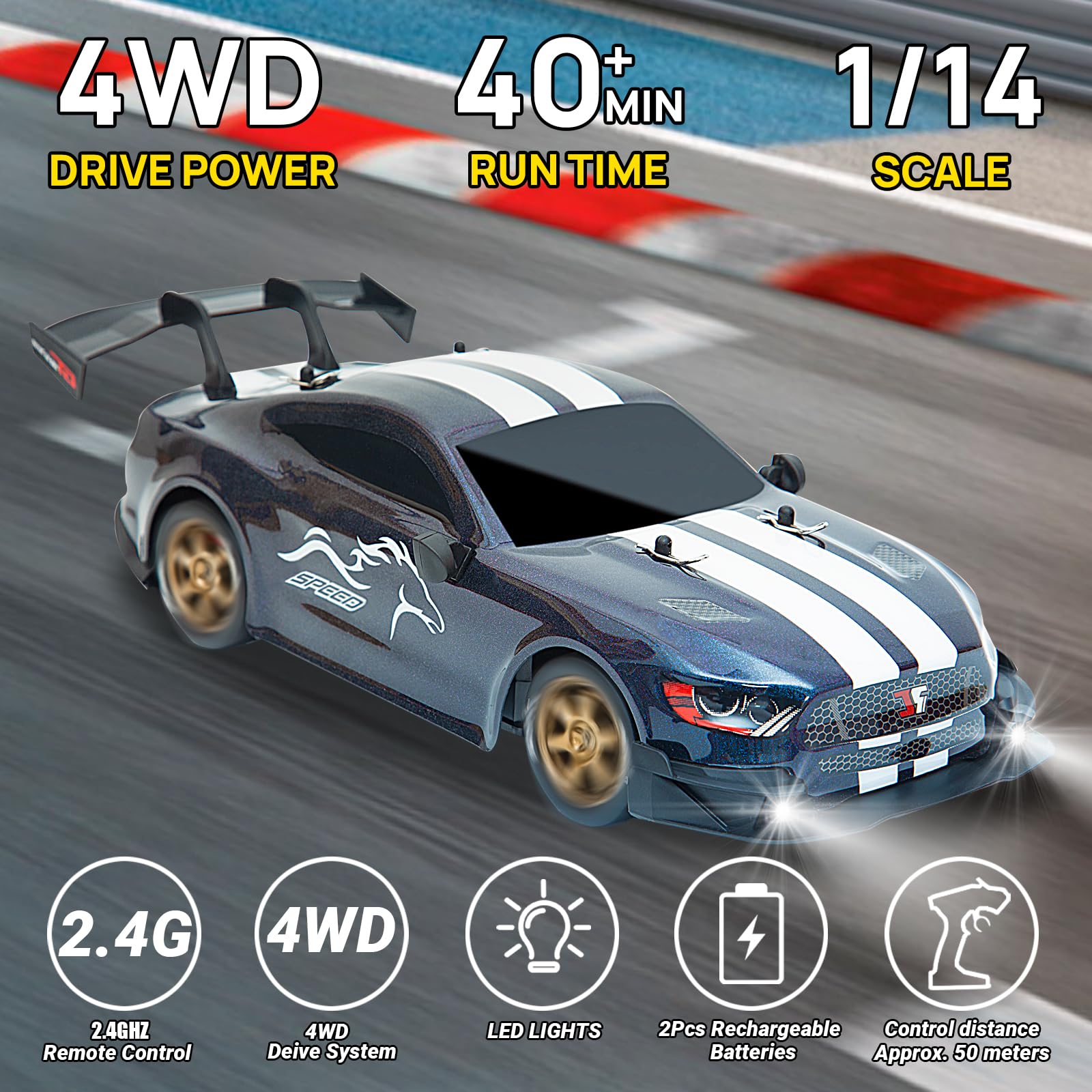 BORSTOYPRO Macchina Telecomandata, 1:14 Professionale Macchina Telecomando de Drift con Sterzo Proporzionale e Acceleratore 4WD GT Drift RC Macchine Auto Car per adulti bambini