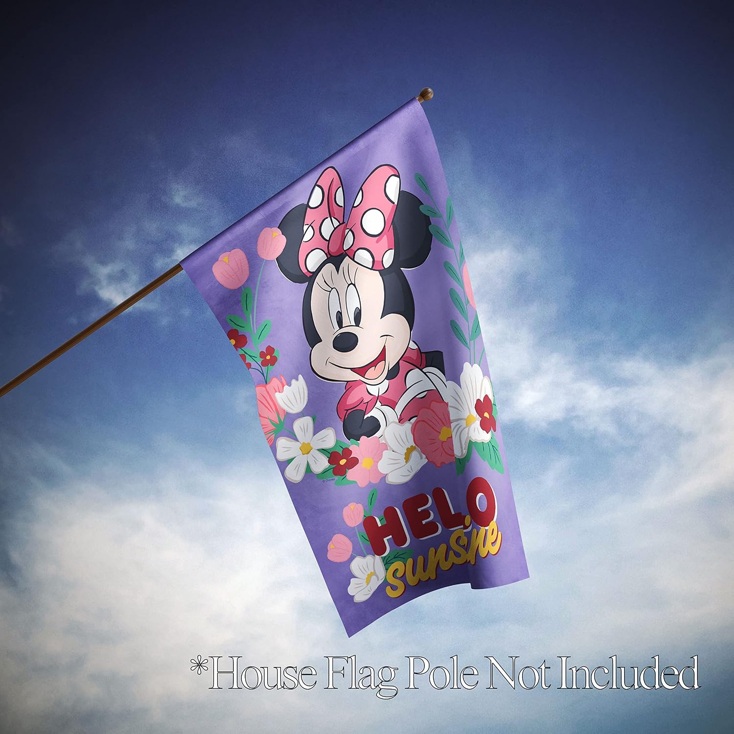 Flagology.com, Disney Hello Sunshine Minnie Mouse – House Flag 28" x 40", Outdoor Flag, Exclusive Premium Fabric, Officially Licensed Disney, Spring, Summer