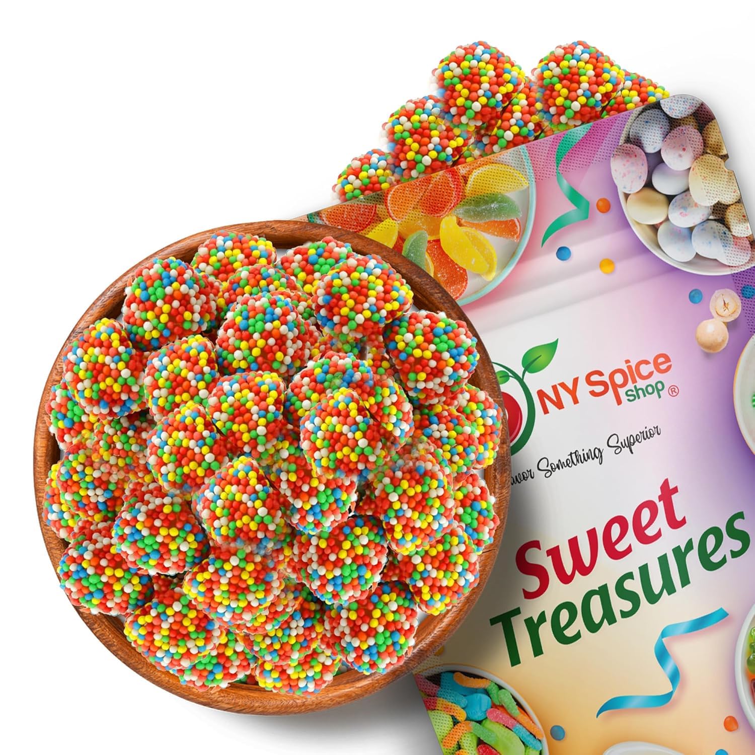 NY Spice Shop Nonpareils Gumdrops - 5 Pound Sweet Fruit Flavored Gummy Centre Candy - Old Fashioned Chewy Candies with Crunchy Nonpareils Coating - Best Gift for Candies Lovers