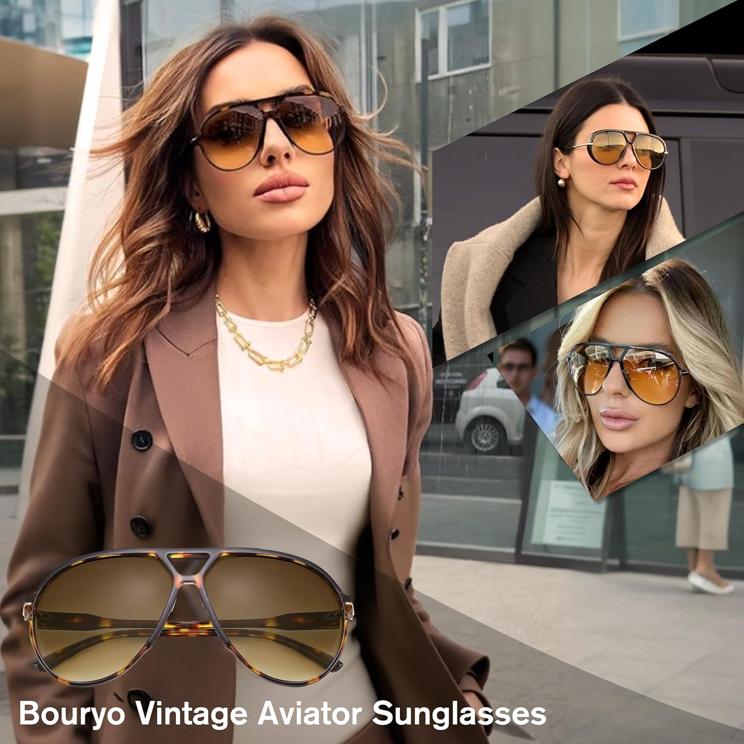 Bouryo Retro Aviator Sunglasses for Women Men - Oversized Trendy 70s Sun Glasses Vintage Big Round Shades - Image 3