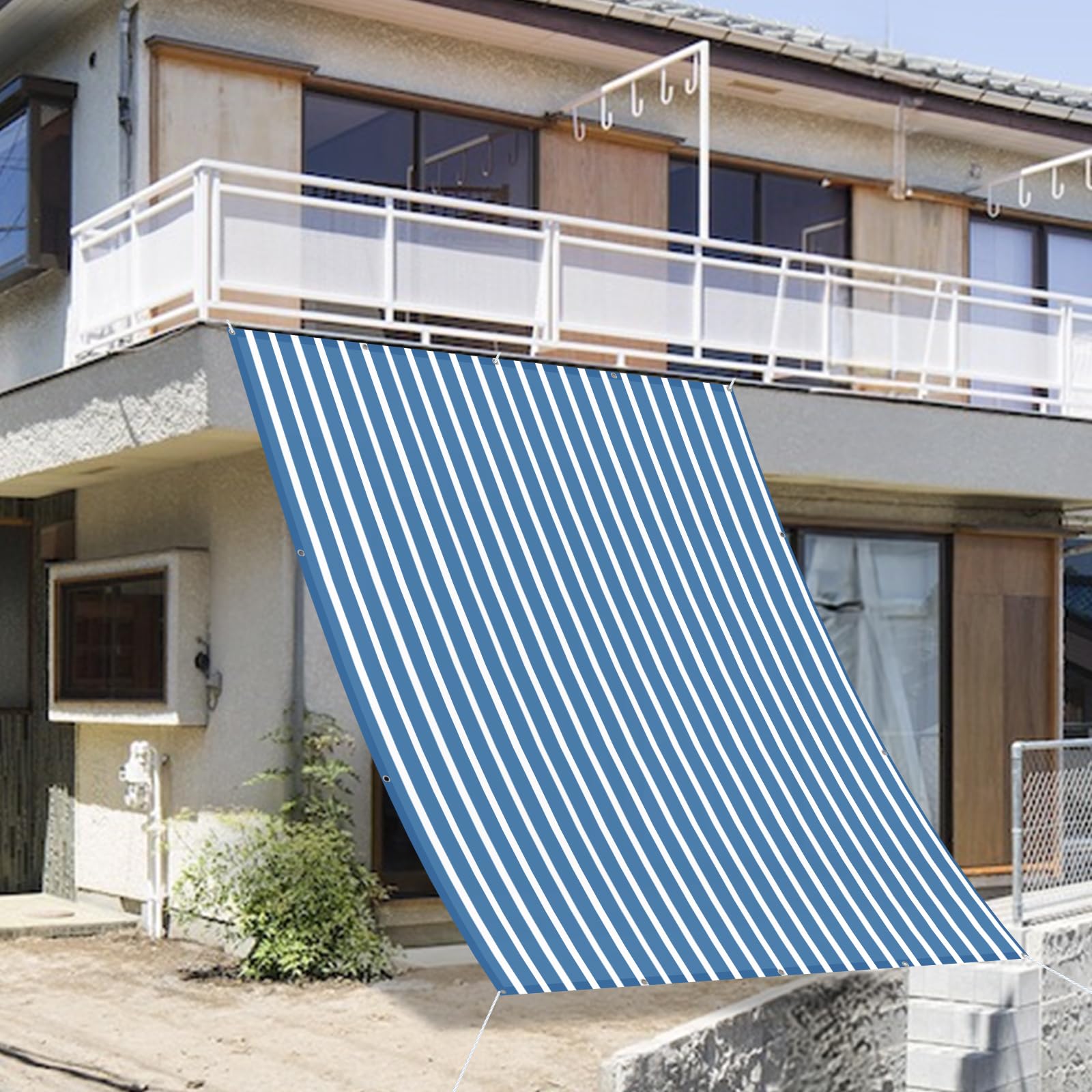 Amazon | SUNNY GUARD日除け シェード 2x3m ブルー・ホワイト 雨よけ
