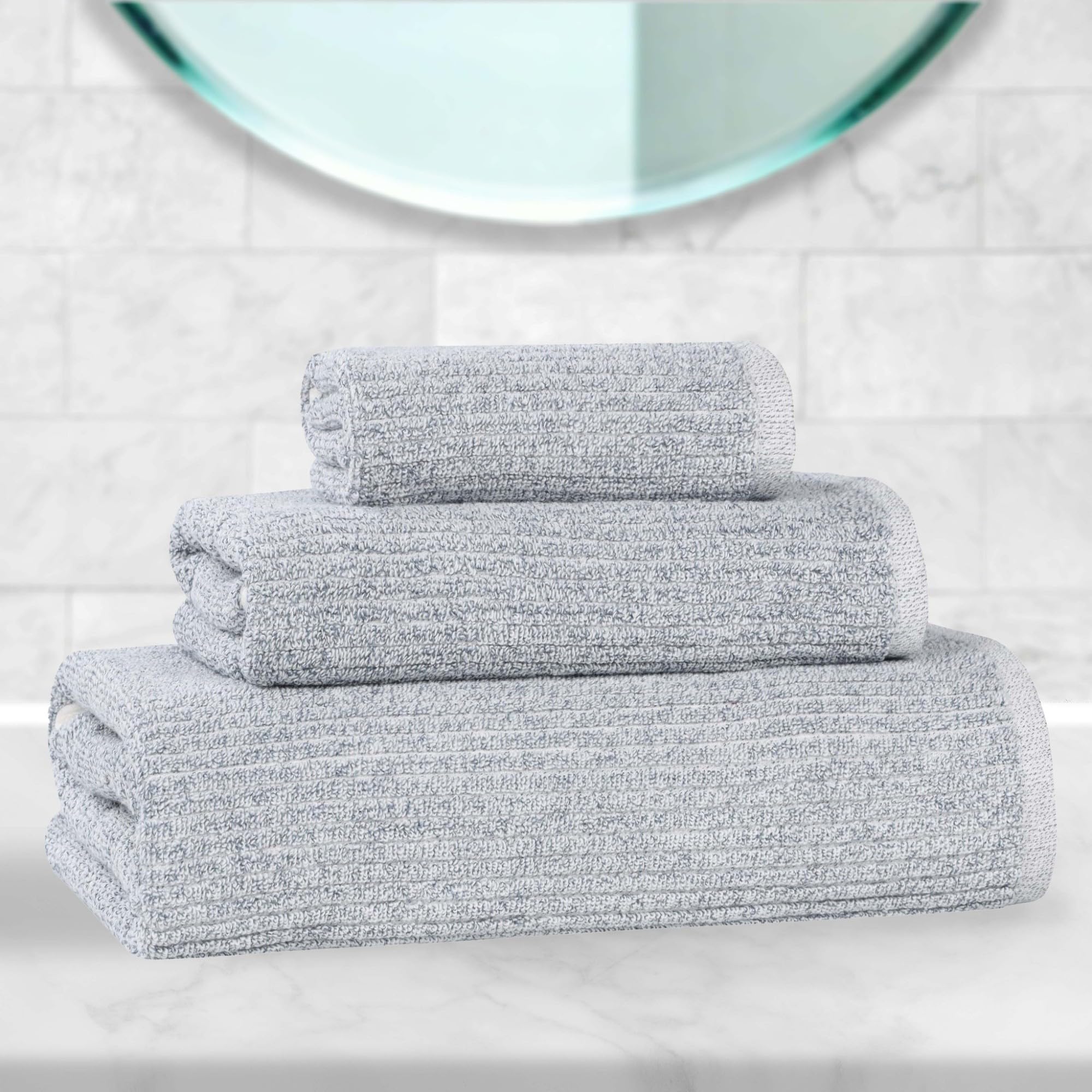 Superior Destin - Toallas de mezcla de algodón de peso medio, para baño de invitados, baño, ducha, spa, felpa, secado rápido, toallas ultrasuaves, esenciales de baño, diseño acanalado, juego de 3