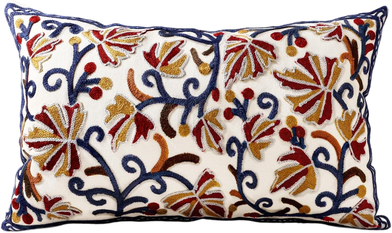 刺繍入りスロー枕カバー - 20x12 装飾クッションカバー ファスナー付き 美的 キュートなデザイン ボーホー サマー スローピロ