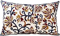 Kokaaee Embroidered Lumbar Pillow Cover 20x12 - Boho Fall Flower Throw Pillowcase with Zipper, Cute Aesthetic for Couch Sofa Bed