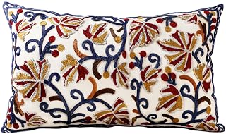 Kokaaee Embroidered Lumbar Pillow Cover 20x12 - Boho Fall Flower Throw Pillowcase with Zipper, Cute Aesthetic for Couch Sofa Bed