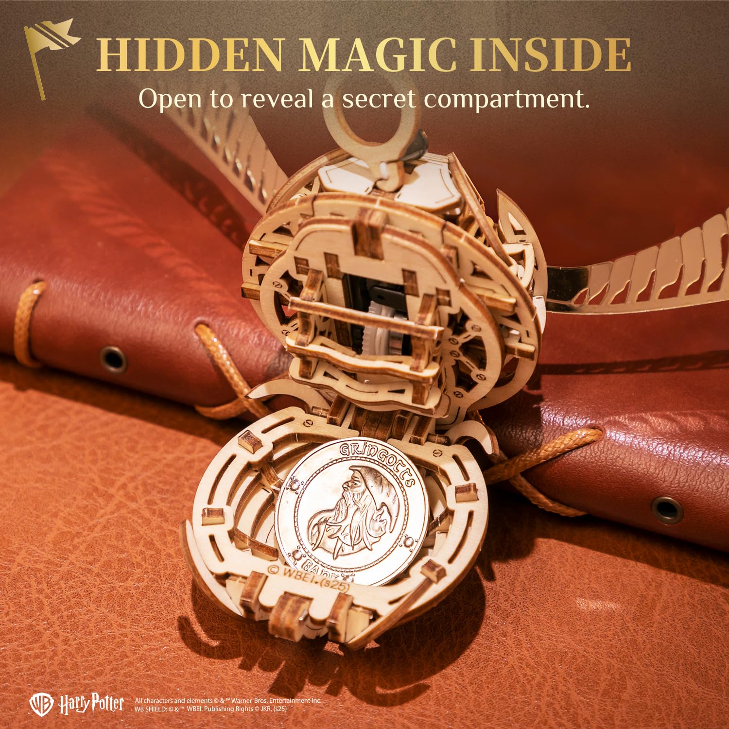 PUREMIND Harry Potter Vif d’Or, Puzzle 3D en Bois, Maquette à Ailes Mobiles | Sous licence officielle, cadeaux Harry Potter, mécanisme manuel, détails dorés, kit DIY, objet de collection, déco en vitrine