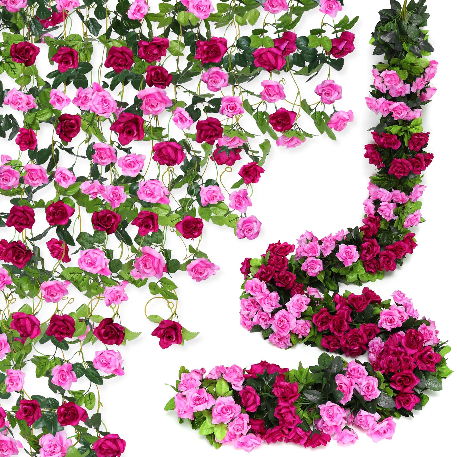 Vignes de roses en soie artificielles Floweroyal fuchsia aux finitions réalistes haut de gamme