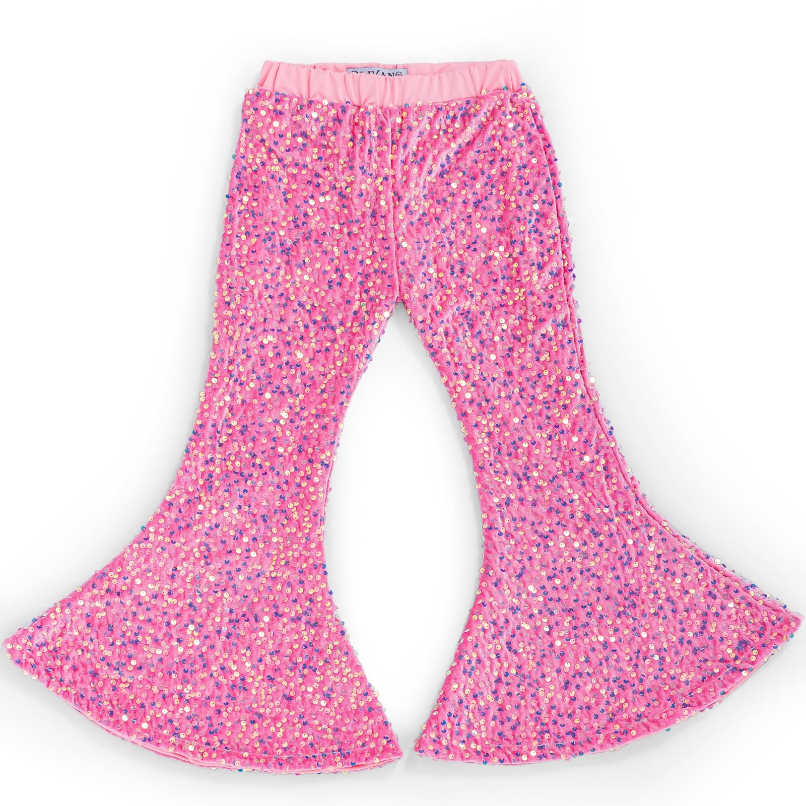 QLIyang Girls Sequin Pants Sparkly Bell Bottoms Kids Elastic Waist
