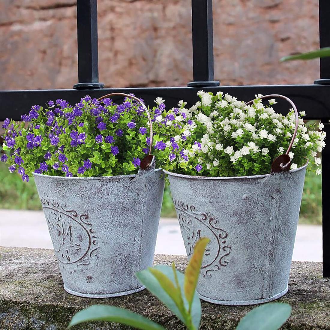 RECUTMS Artificial Flowers, Fake Boxwood Outdoor UV Resistant Plants Artificial Springs Flowers Eucalyptus Greenery Shrubs Bridal Wedding Bouquet for Home Garden Party Wedding Decoration(White) - Image 3