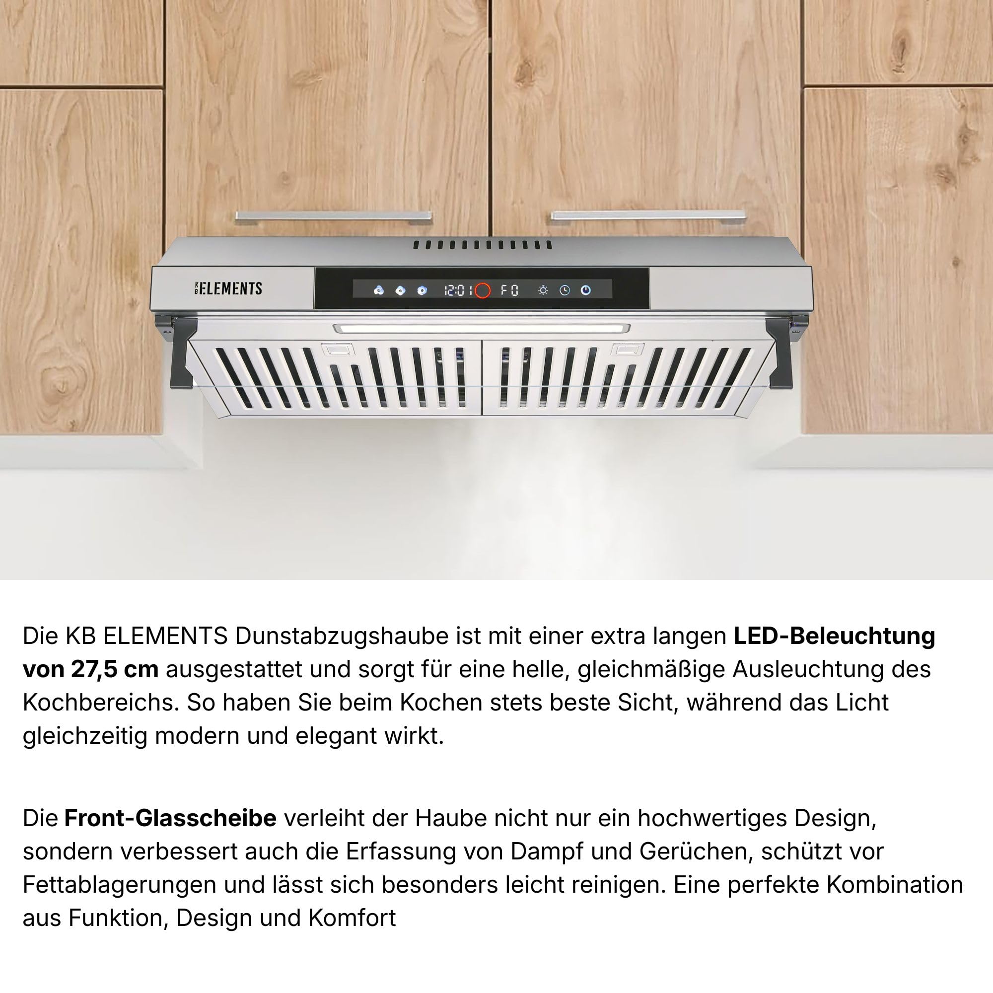 Dunstabzugshaube 60cm Unterbau Umluft Abluft 650m³/h Doppelter Motor Touch-Gestensteuerung Edelstahl