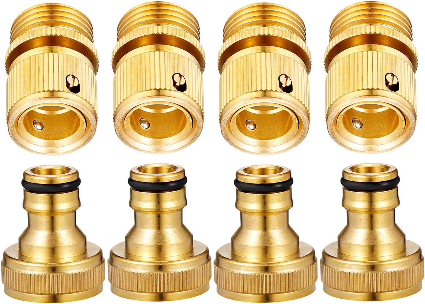 Zinger New 3/4" Garden Hose Quick Connector Set,GHT Brass Easy Connect Garden Hose Fittings,4PCS Male and 4PCS Female