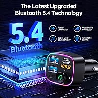 Vista 2 de Syncwire Bluetooth 5.4 Transmisor FM Adaptador de coche 48W (PD 36W y 12W) [Interruptor de luz] [Sonido de bajo HiFi] [Carga rápida] Adaptador