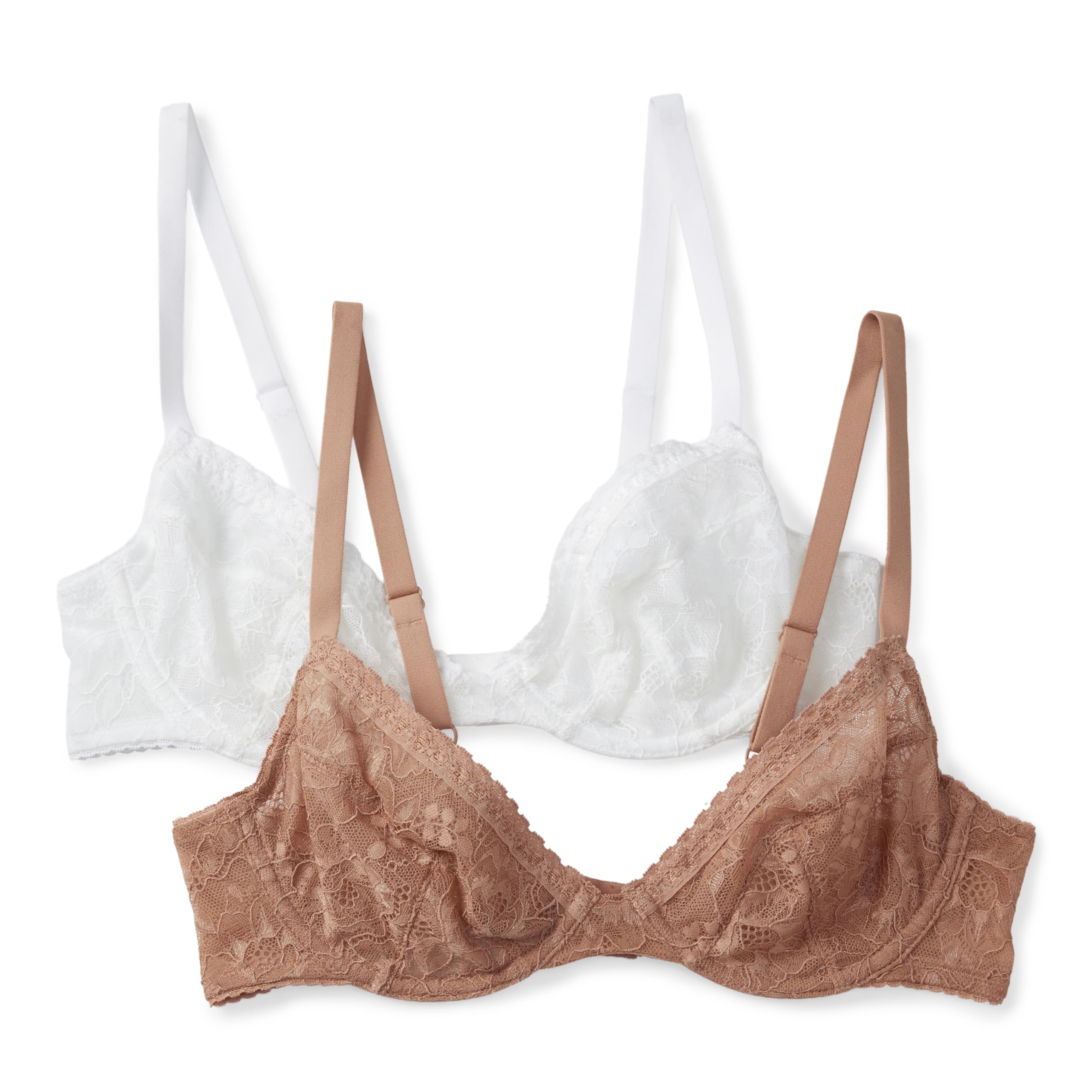 Amazon Essentials Women's Stretch Lace Plunge Bra, Washed Bronze/White, 32B