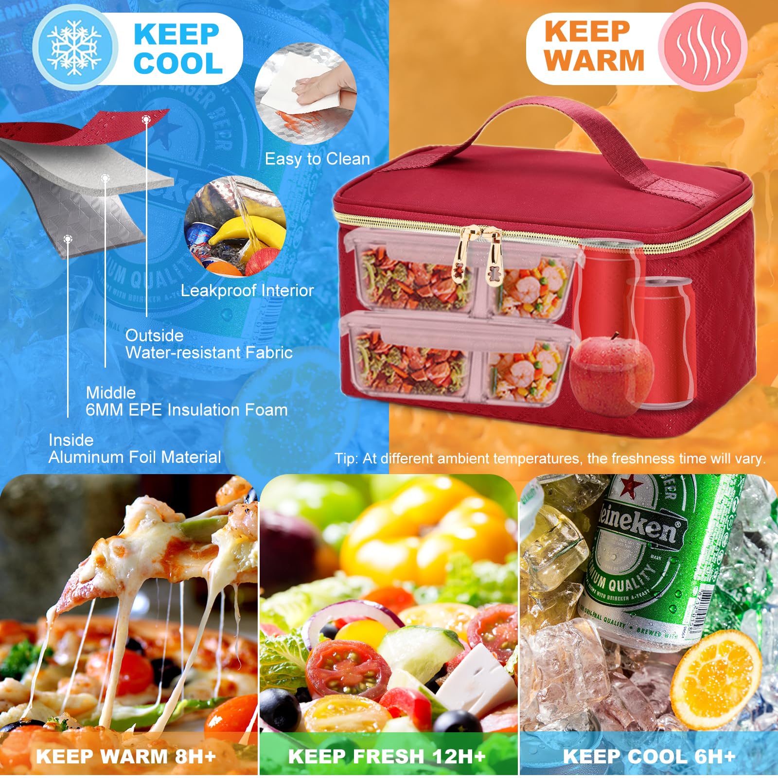 Mochila de almuerzo con bolsa de almuerzo aislada, mochila grande para laptop de 15.6 pulgadas, mochila de trabajo, bolsa de libros, Rojo -, Mediana, Moderno 3