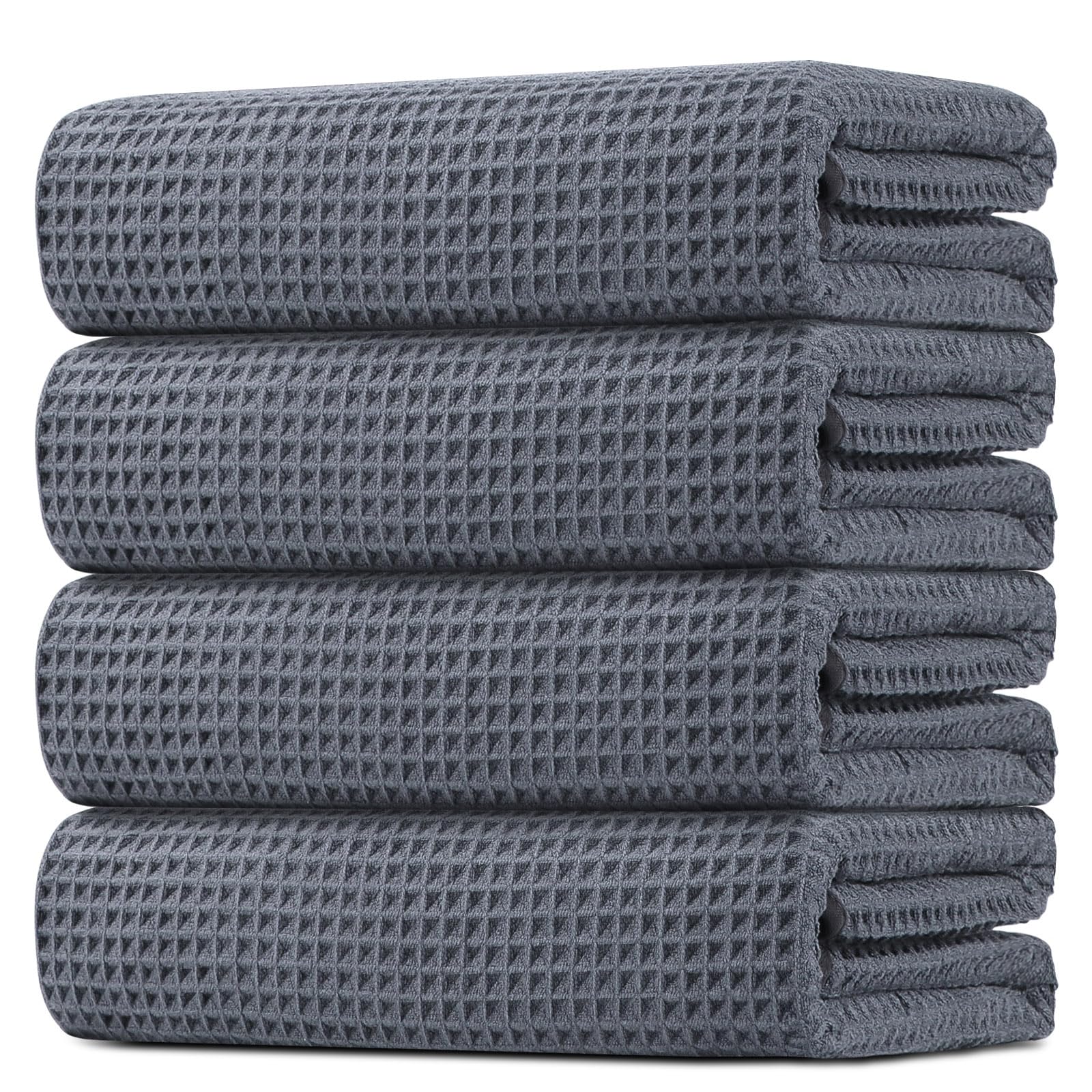 HOMEXCEL Waffle Bath Towels Set 4 Pack, Premium Microfiber Bathroom Towels, Ultra Soft, Lightweight, Highly Absorbent and Quick Dry Towel for Bathroom, Gym, Shower, Hotel, and Spa, 27 x 54 Inch, Grey