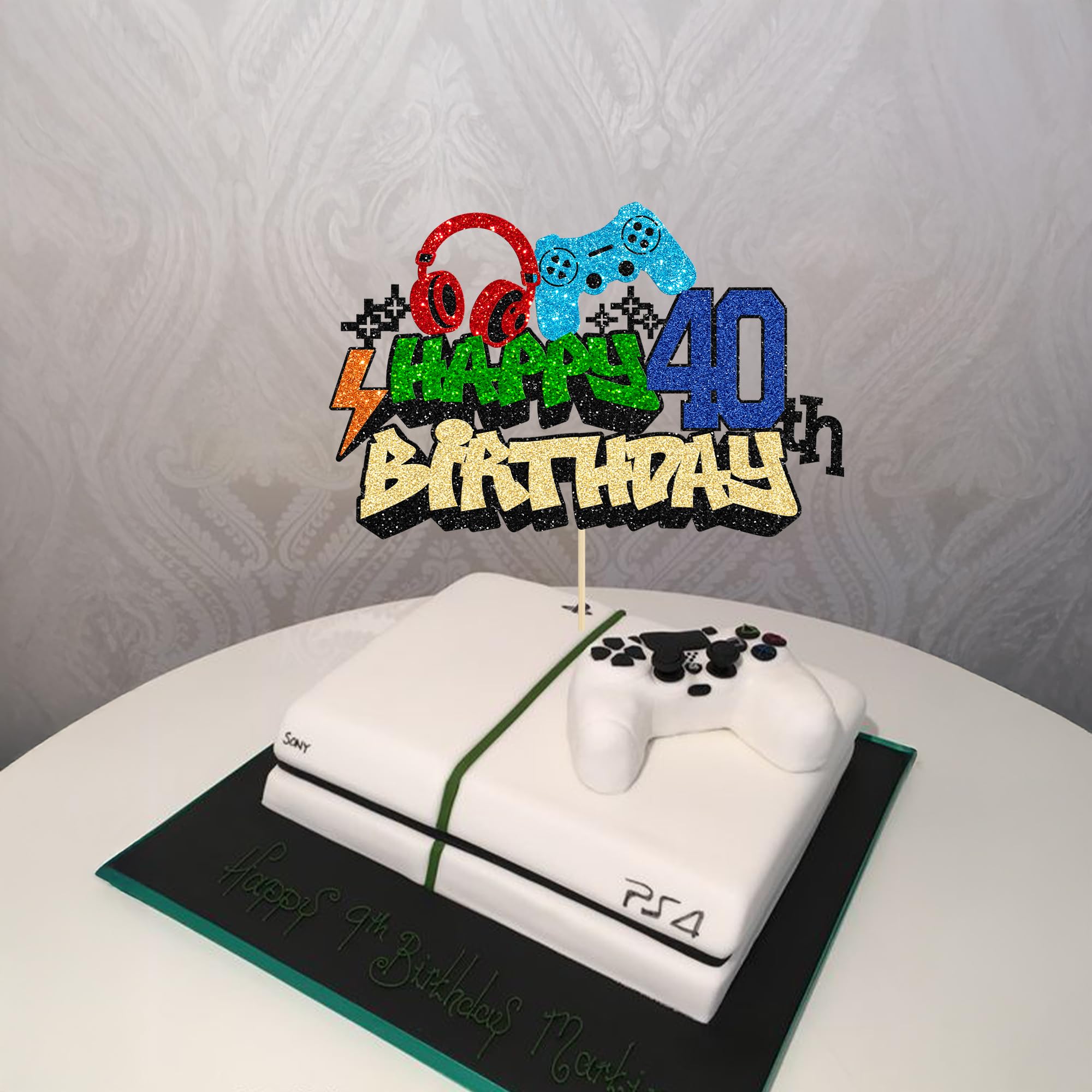Gyufise 1Pcs Happy 40th Birthday Cake Topper Glitter Video Game Cake Pick Game On Controllers Eighteen Cheers to 18 Years Cake Decoration for Game Theme Happy 40th Birthday Party Supplies 4