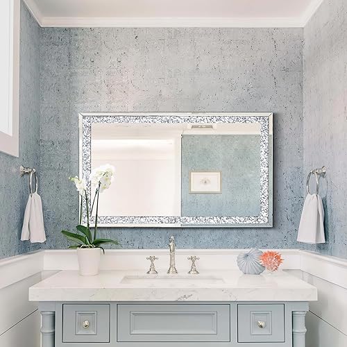 Miniatura 6 de Espejo de diamante de cristal Crush, espejo plateado de 46.5 x 31 pulgadas, hermoso espejo de pared, espejos rectangulares para pared, baño,