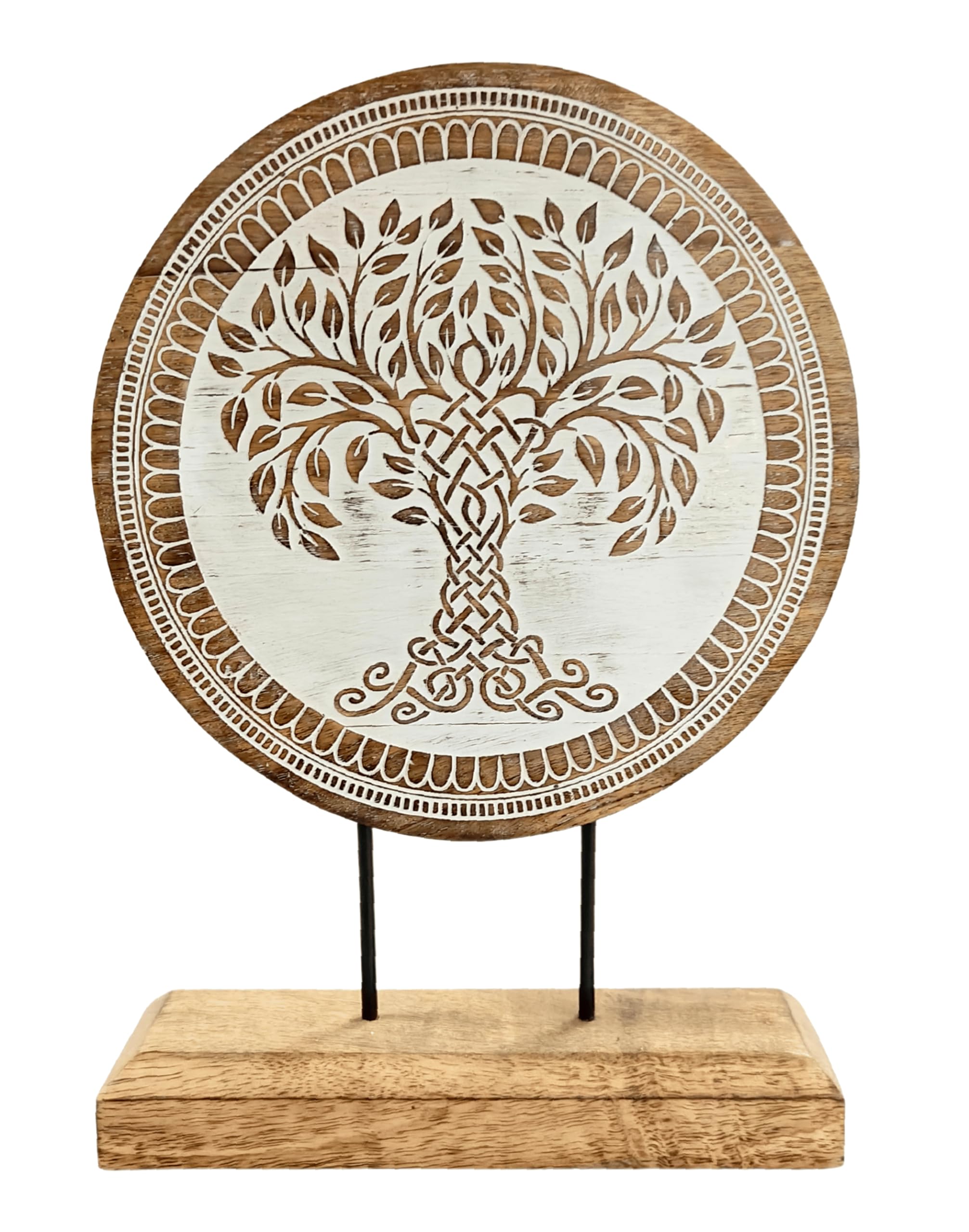 Wooden Carved Tree of Life Design Handmade Engraved Table Decor Table Sculpture Home Decor Statue for Living Room, Bedroom, Office Desktop, Cabinets (Natural White)