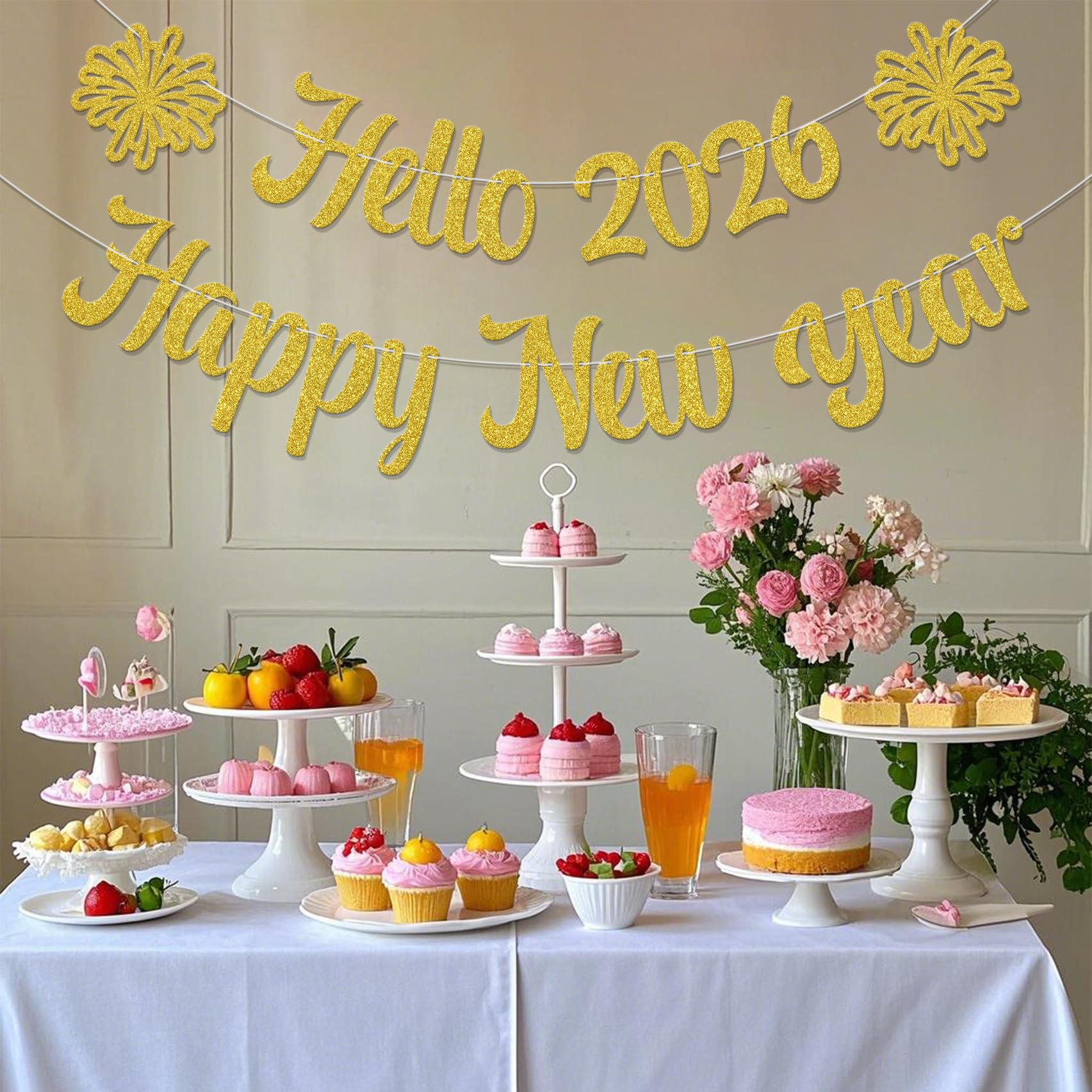 Hello 2026 Banner - Goodbye 2025 Hello 2026 Decoration - New Years Eve Banner, Gold - Image 3