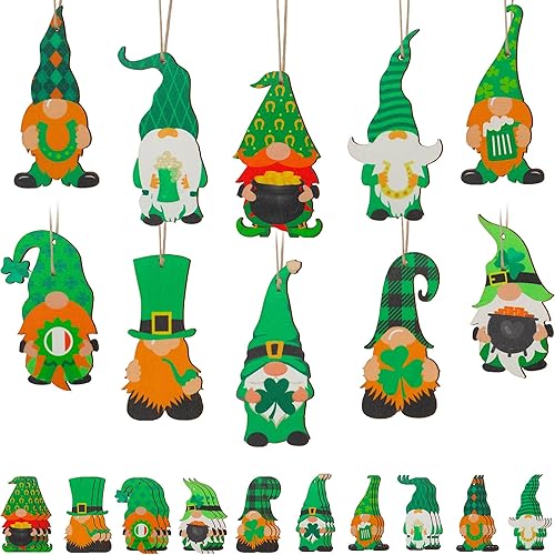 Adornos de gnomos de madera del día de San Patricio, decoración colgante de gnomos para el día de San Patricio, decoración de árbol del hogar,