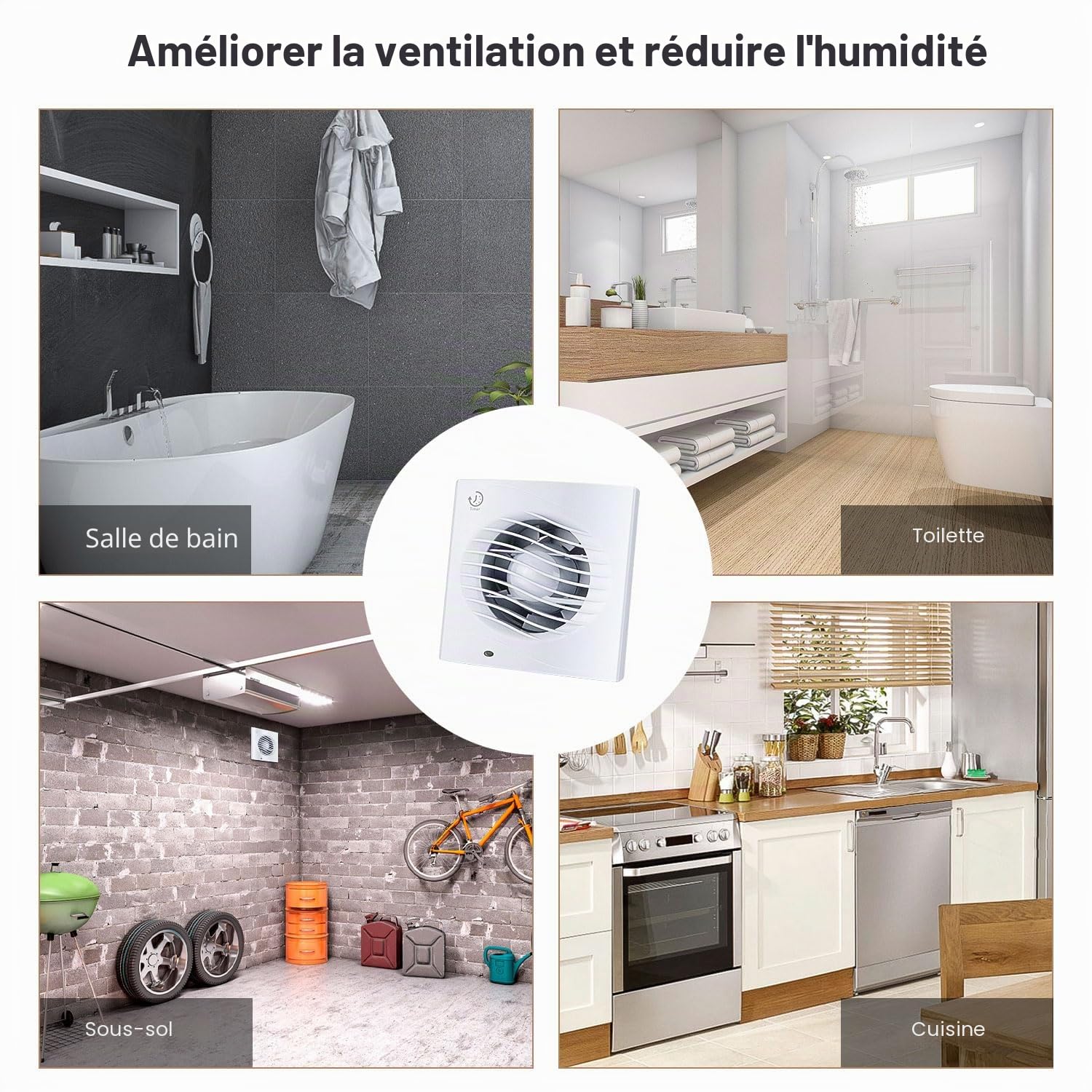 Anesty Ventilateur extracteur de salle de bain 4" avec minuterie, 12 W 130 m³/h, ventilateur d'échappement silencieux 100 mm avec clapet anti-retour – salle de bain, cuisine, WC, montage fenêtre/mural