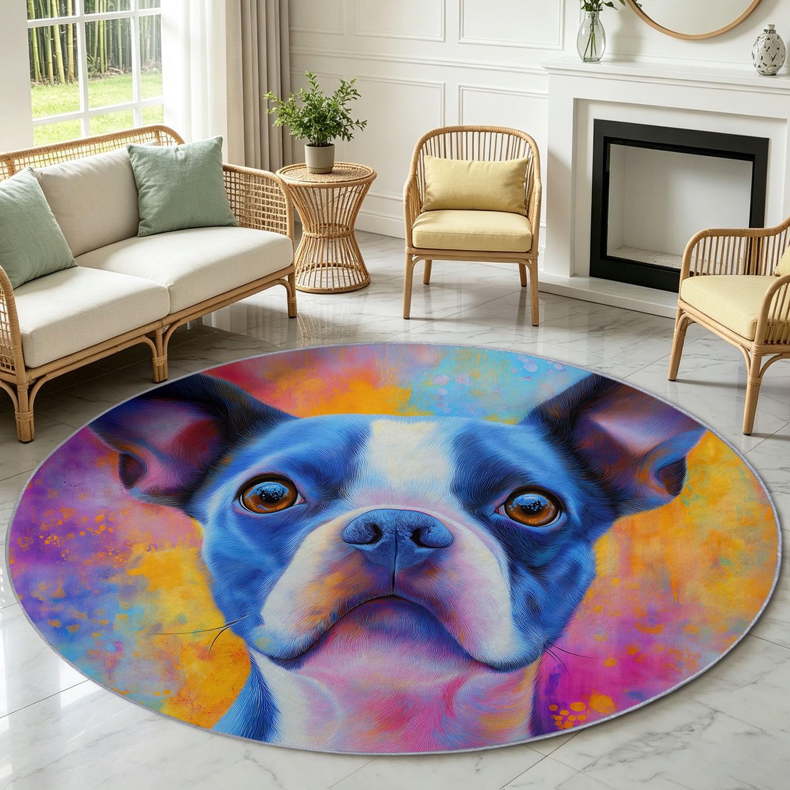 Tappeto rotondo moderno con graffiti, 60 cm, morbido, lavabile in lavatrice, per interni, antiscivolo, a pelo basso, per soggiorno, cucina, camera da letto, sala da pranzo, decorazione multicolore