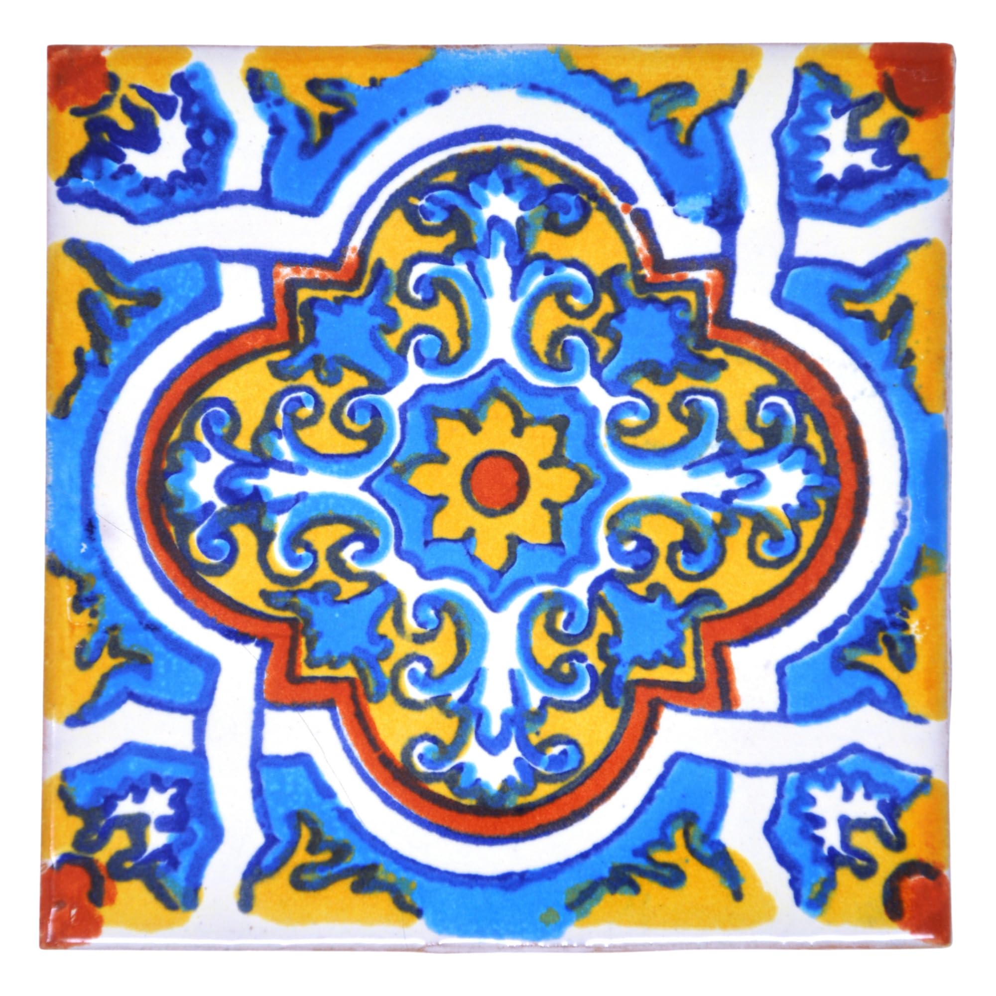 Hector - Handmade Mexican Ceramic Talavera Large 10.5cm Tile Ethically Sourced