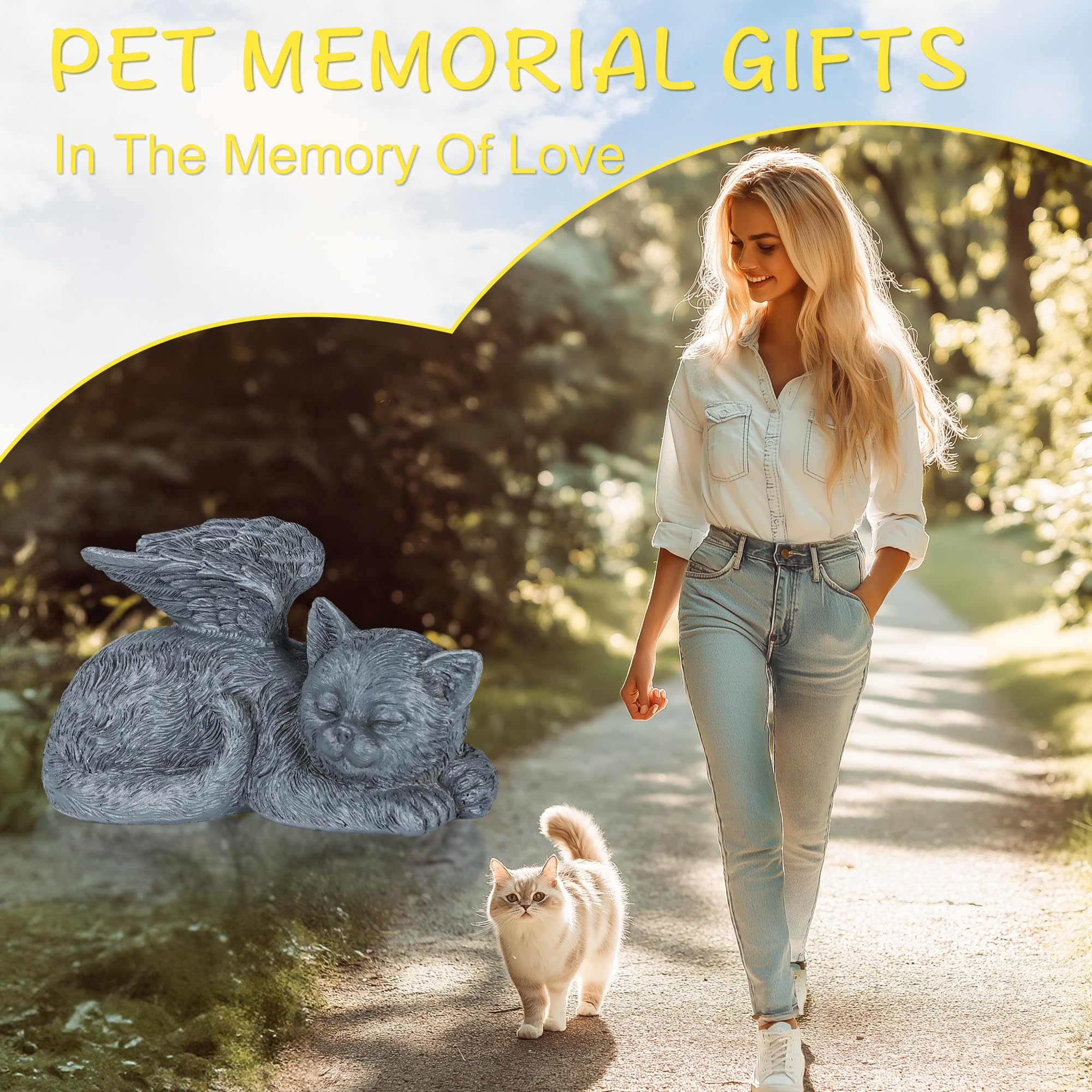 Gatto Monumento Pietra Commemorativa Tomba Pennarello Tributo Statua Indoor Memorial Resina