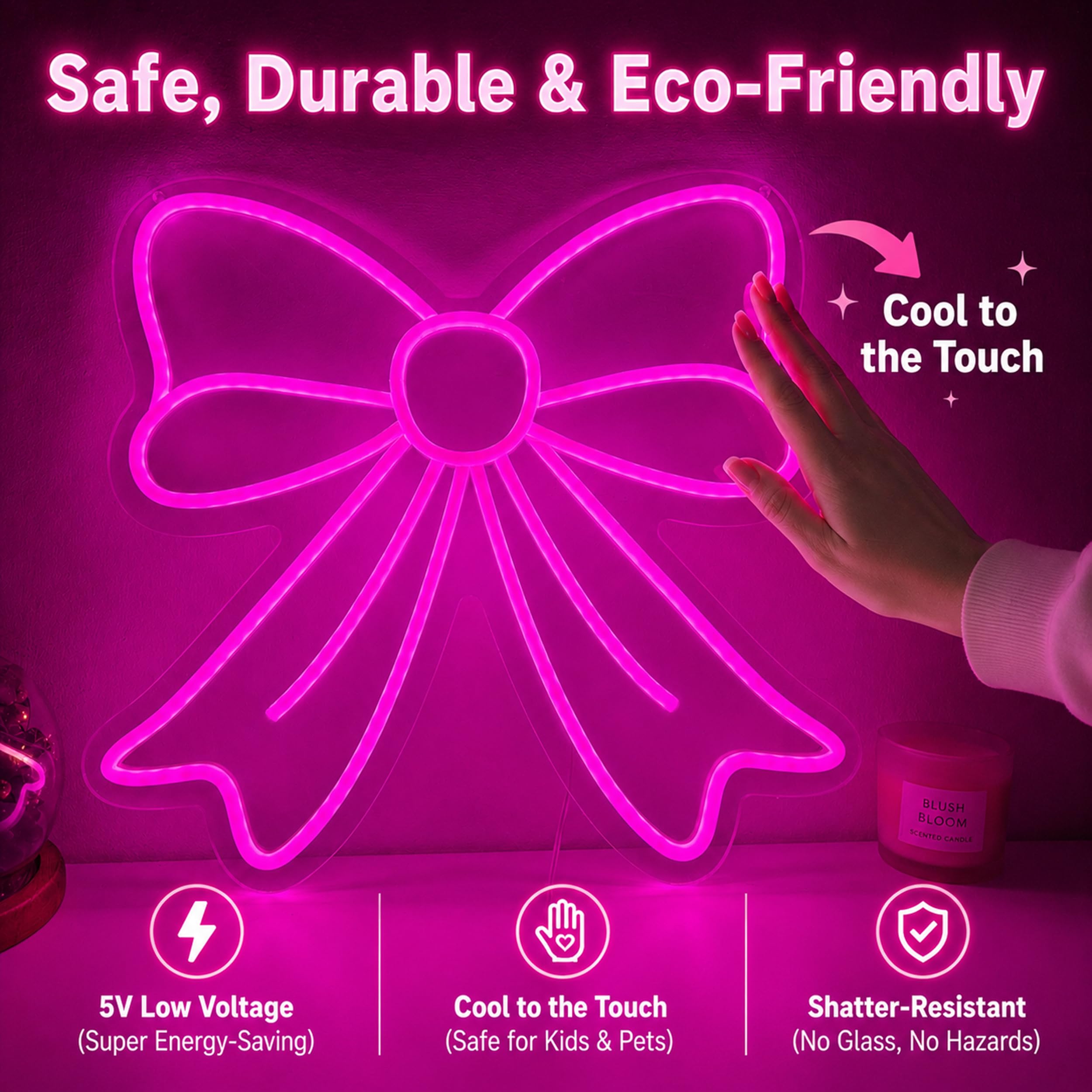 Letrero Neon pared Estética, Neon LED Lazo Rosa Vibrante con Cable USB, Decoracion habitacion Niña y Decoracion Gamer, Luz Nocturna Infantil Regalo Niña 6 Años a 18 Años
