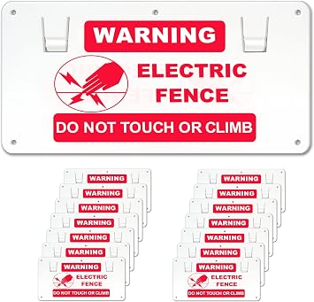 15 Pcs RiteFENCE Electric Fence Warning Sign, No Touching or Electric Safety Sign to Protect Farm Home, 9.68 x 5.04 Inch, White & Red