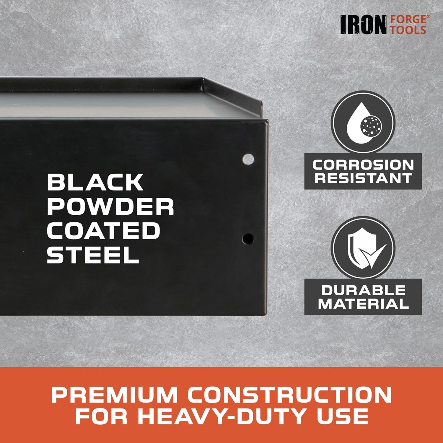 Iron Forge Tools Universal Tool Box Side Cabinet Shelf - 16x12 in. Folding Tool Cart Accessories Side Tray, Toolbox Accessories for Major Brands - Black Powder-Coated Steel, Includes Mounting Hardware