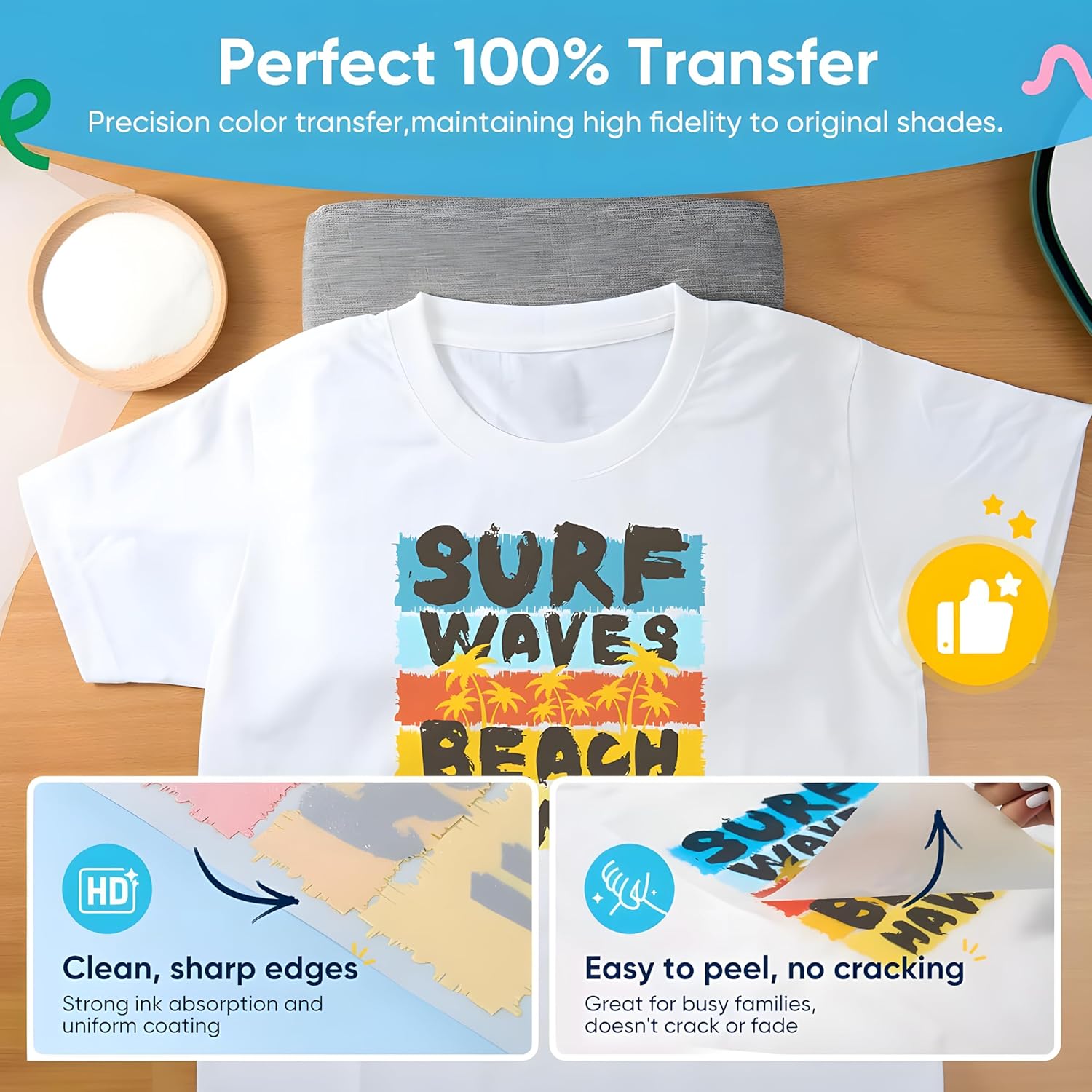 NGOODIEZ DTF Transfer Film - Double-Sided Heat Transfer Paper for T Shirts, Matte Clear DTF Transfer Paper Used on DTF Transfer Printer, Vivid Color Transfer Sheets, A4 (8.3" x 11.7") 100 Sheets